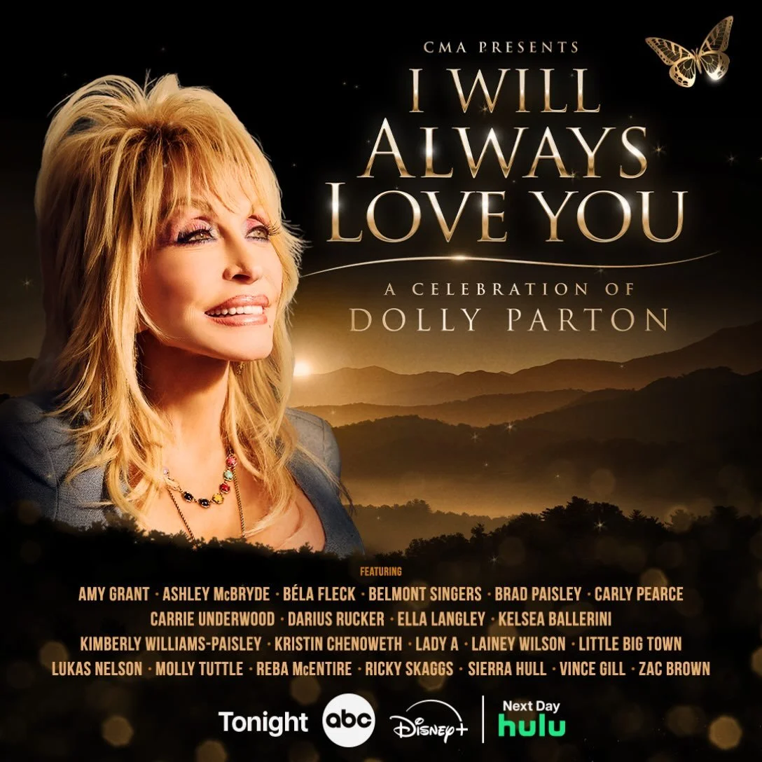 Tonight! Don&rsquo;t miss &ldquo;CMA Presents I Will Always Love You: A Celebration of Dolly Parton&rdquo; live at 9/8c on @abc and @disneyplus! Featuring performances by @carrieunderwood, @dariusrucker, @ellalangleymusic, @kelseaballerini, @laineywi
