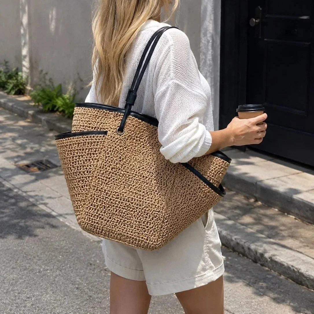 Woman carrying straw bag