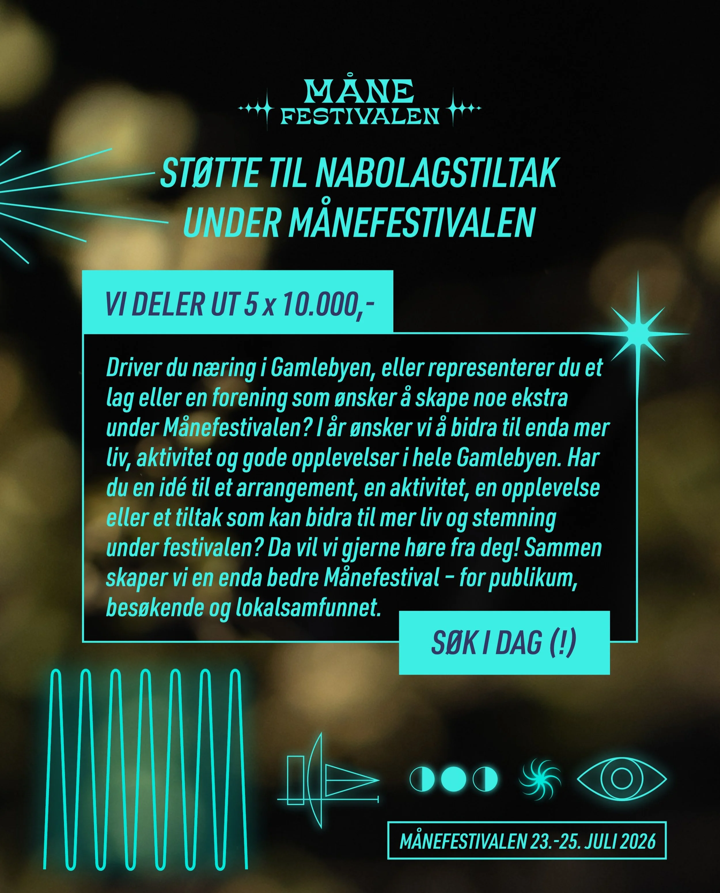 📣 M&aring;nefestivalen deler ut 5 x 10.000 kroner til lokale tiltak under &aring;rets festival i Gamlebyen 🌙 St&oslash;tte til nabolagstiltak 📍

Driver du n&aelig;ring i Gamlebyen, eller representerer du et lag eller en forening med en god id&eacu