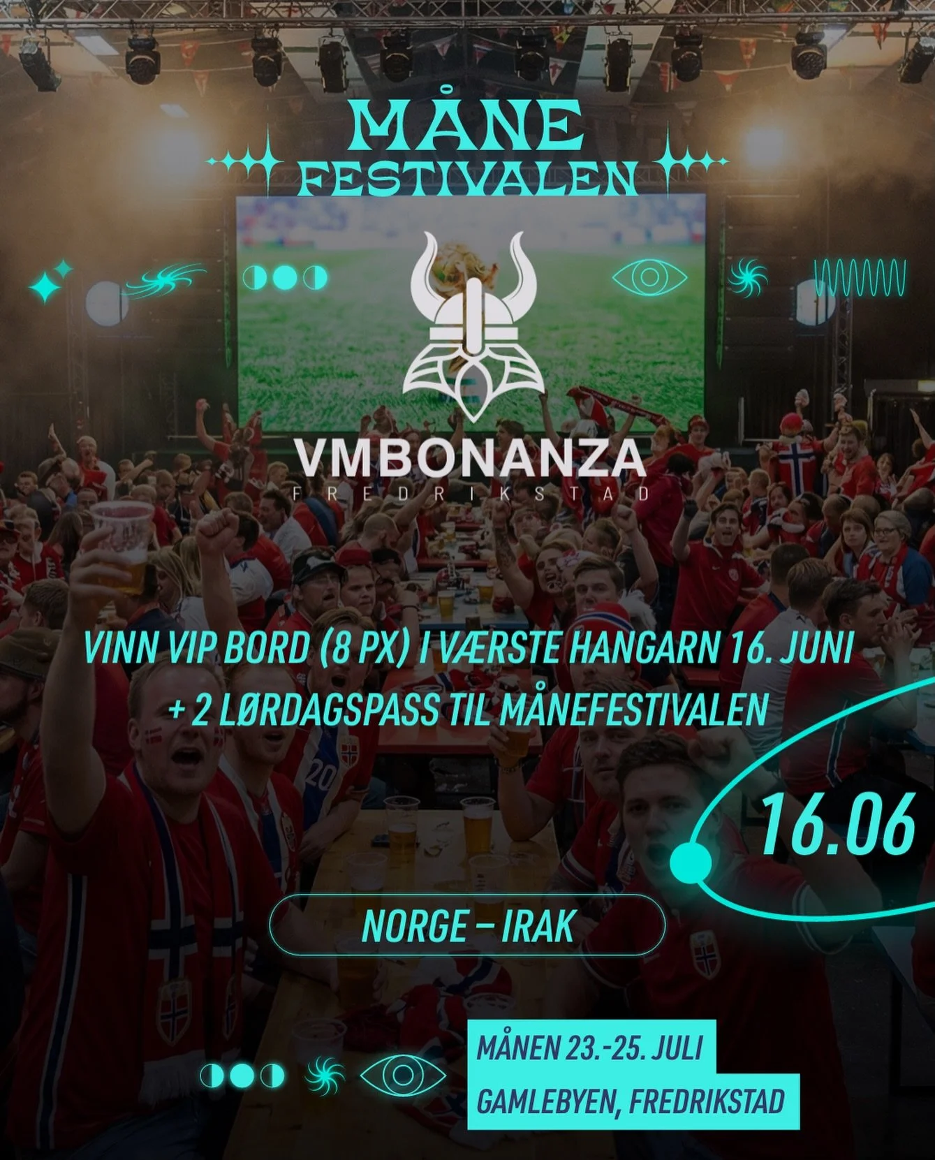 🤩 Vi feirer VM Bonanza i V&aelig;rste Hangarn med konkurranse ⚽️ N&aring; kan du vinne et VIP-bord for 8 personer til Norges &aring;pningskamp mot Irak i V&aelig;rste Hangarn 16. juni &ndash; i tillegg til 2 l&oslash;rdagspass til M&aring;nefestival