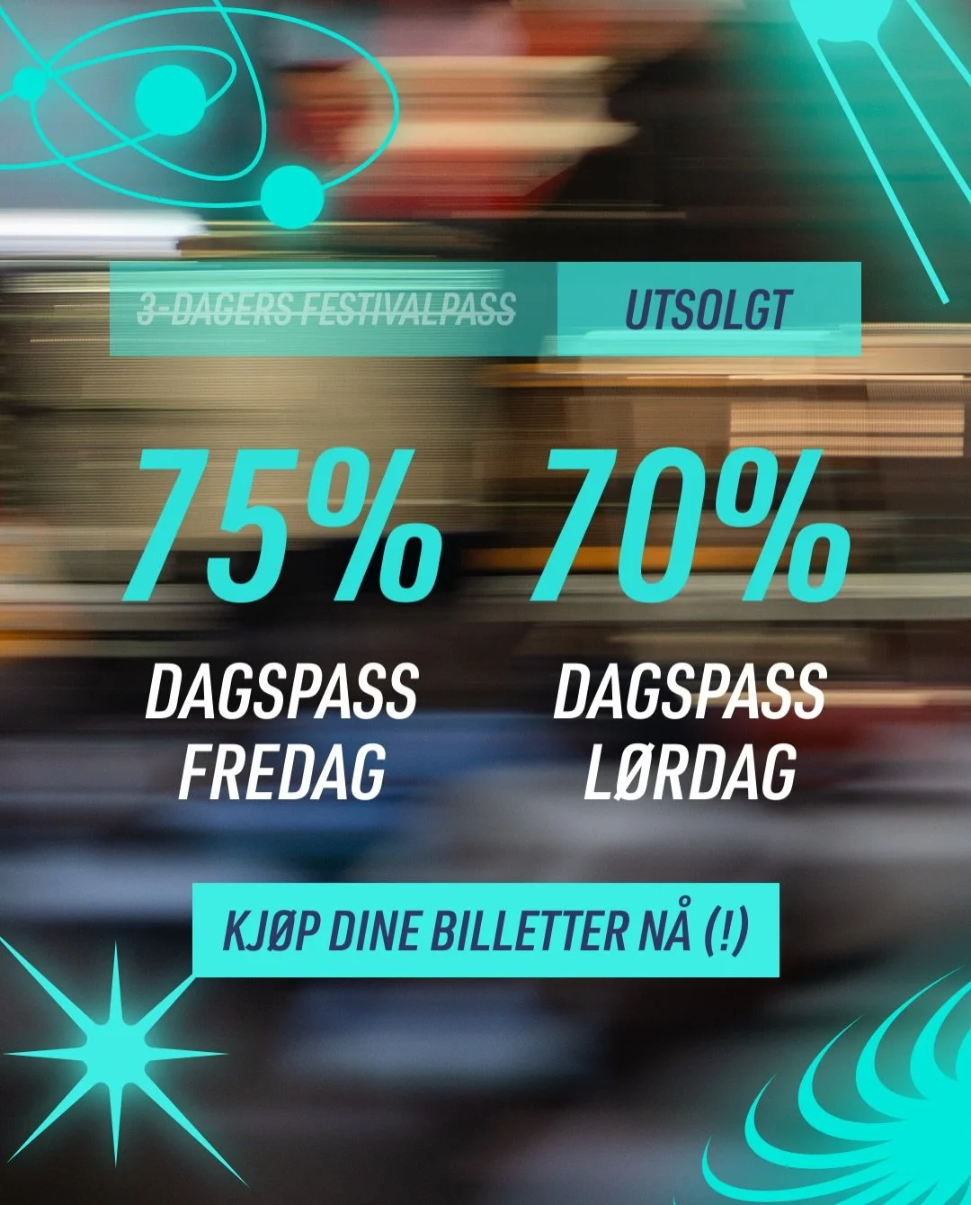 Dagspassene har f&aring;tt fart p&aring; seg 🚀❤️&zwj;🔥 Husk &aring; sikre deg billetter f&oslash;r det er for sent. Det begynner allerede &aring; minke p&aring; dagspass b&aring;de fredag og l&oslash;rdag ⏰

Billettlink 🎫 https://tikkio.com/events