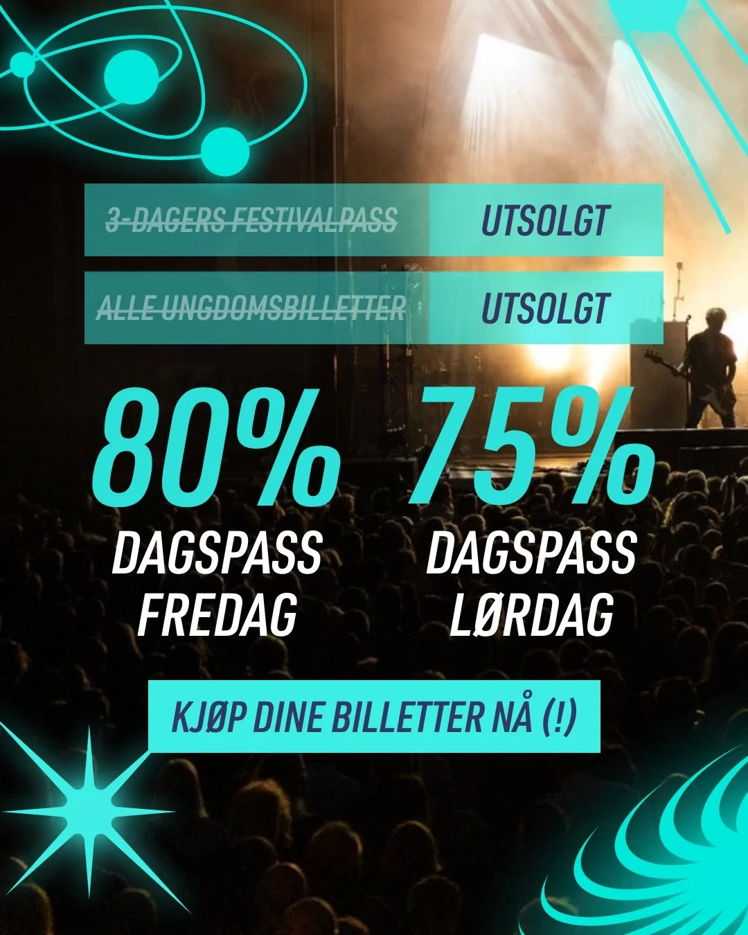 😱 N&aring; m&aring; du sikre deg billetter f&oslash;r det er for sent ⏰

Billettlink 🎫 https://tikkio.com/events/57661

3-dagers Festivalpass er UTSOLGT (!)
3-dagers Ungdomdpass er UTSOLGT (!)
Ungpass fredag er UTSOLGT (!)
Ungpass l&oslash;rdag er 