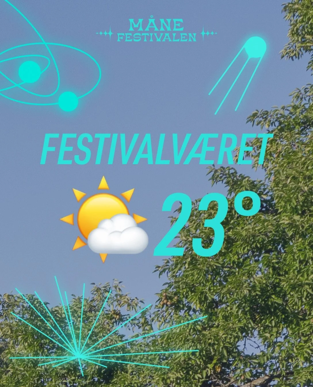 Perfekte festivalv&aelig;r p&aring; M&aring;nefestivalen 😎 Sol p&aring; dagen, M&aring;neskinn p&aring; natten 🌠 V&aelig;rmeldingen lover ren sommermagi 🏝️

✨🌳 Blant epletr&aelig;rne i hagen venter intime konserter og ekte m&aring;nemagi. P&aring