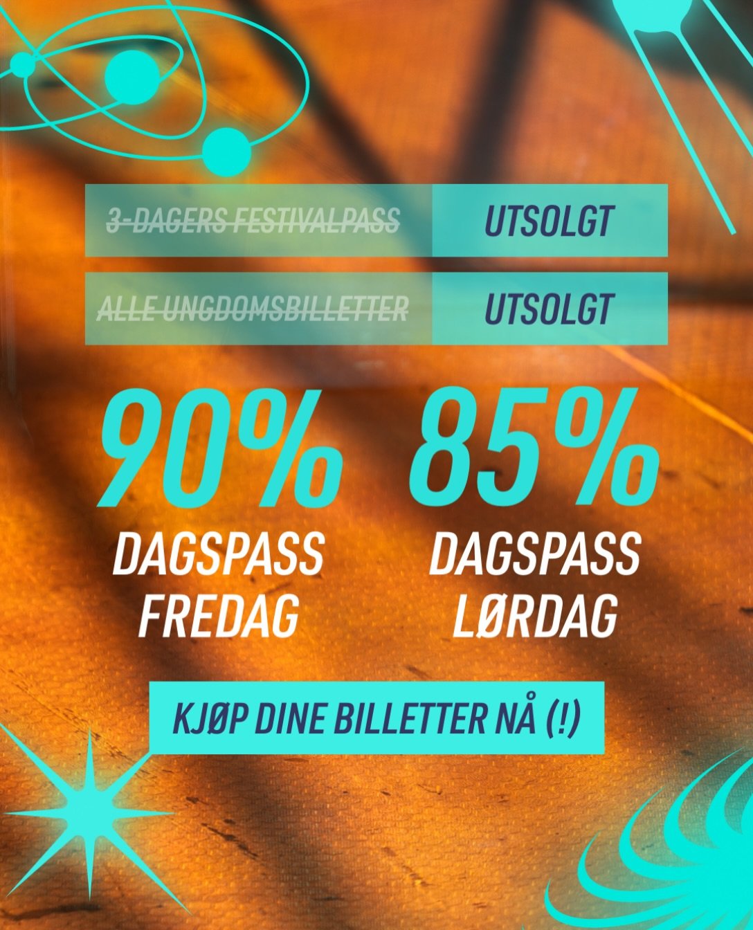 H&aelig;llemillem&aring;ne 😱 Ikke vent &mdash; kj&oslash;p ditt dagspass N&Aring; ⏰

Billettlink 🎫 https://tikkio.com/events/57661

3-dagers Festivalpass UTSOLGT (!)
3-dagers Ungdomdpass UTSOLGT (!)
Ungpass fredag UTSOLGT (!)
Ungpass l&oslash;rdag 