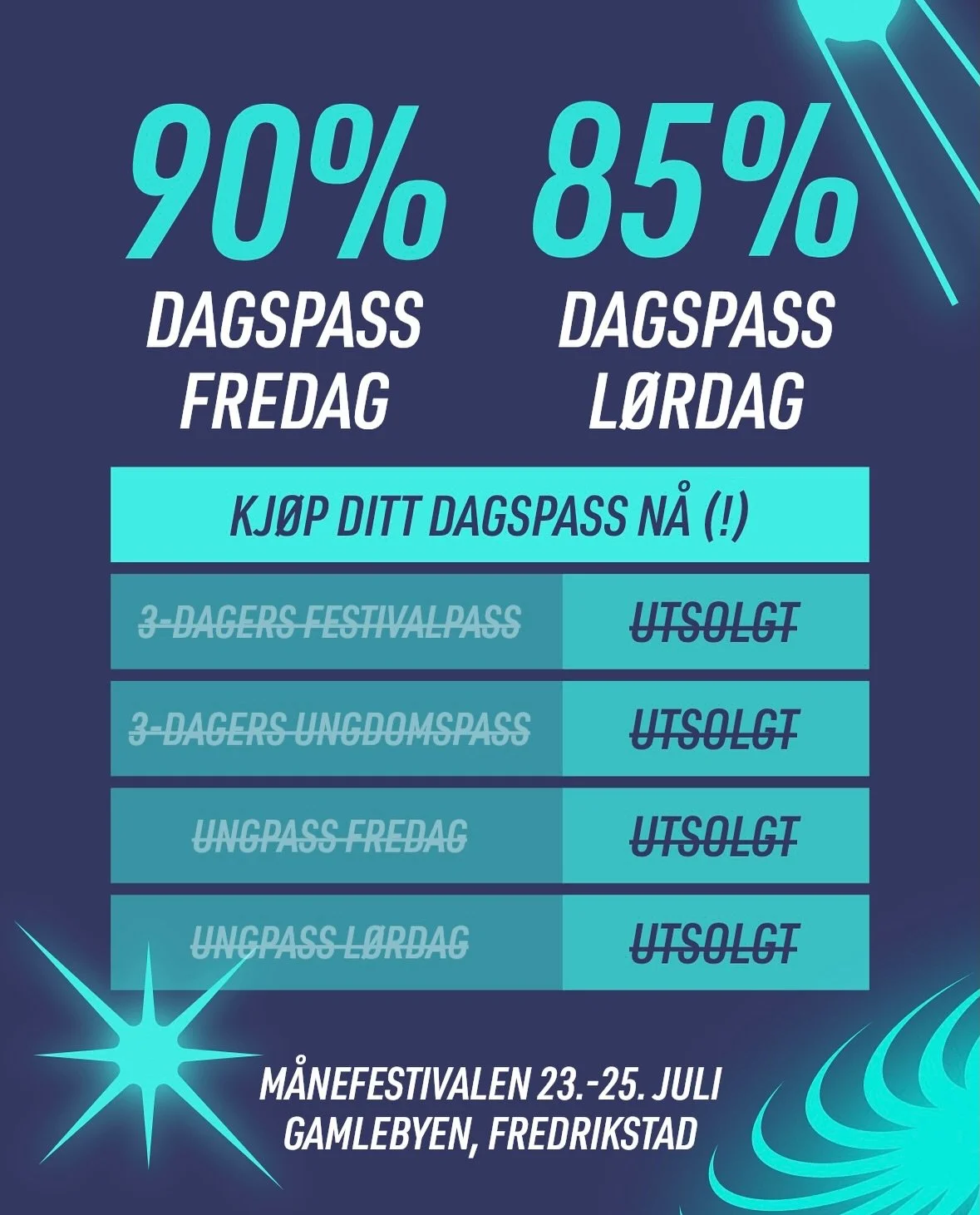 ✌🏼👨🏼&zwj;🚀🩵🚀🌕🎶❤️&zwj;🔥 Sees p&aring; M&aring;nen.

Billettlink 🎫 https://tikkio.com/events/57661

3-dagers Festivalpass UTSOLGT (!)
3-dagers Ungdomdpass UTSOLGT (!)
Ungpass fredag UTSOLGT (!)
Ungpass l&oslash;rdag UTSOLGT (!)

#m&aring;nefe