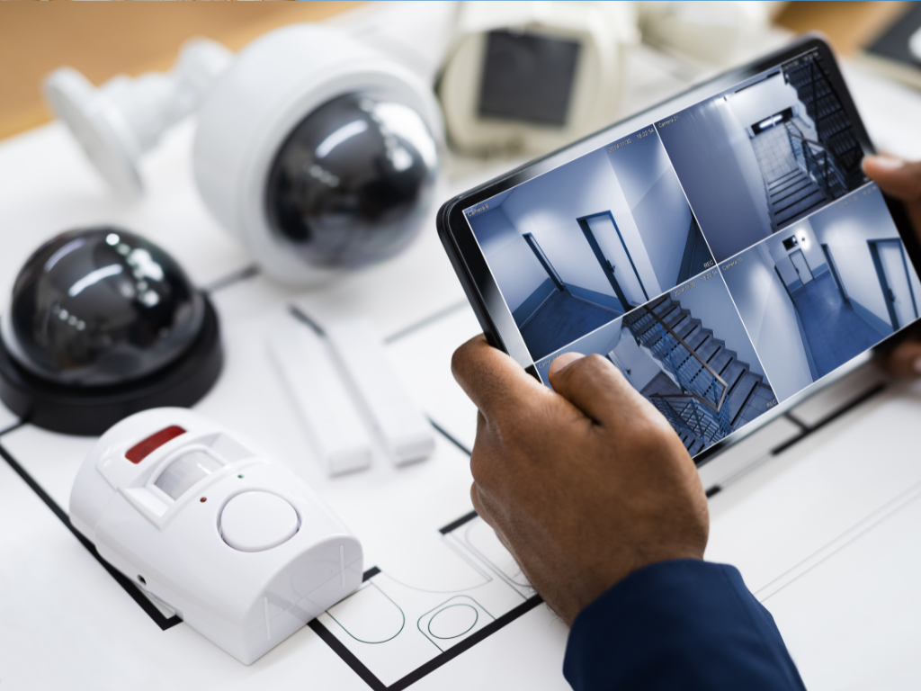 Image depicting multi-view security camera in a school