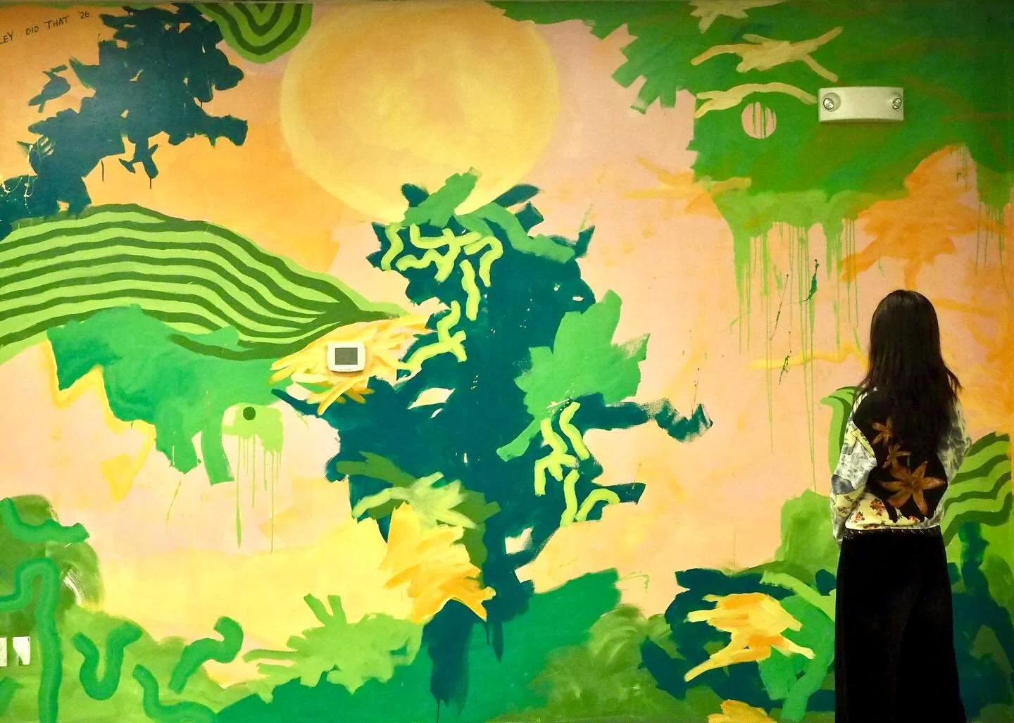 The final post of my mural series from The Ridge is the first one I painted during my residency there. 
🌅Inspired by agricultural landscapes and the colors of dawn. 🌾

Painted in the recreational room at The Ridge, this mural is one of my favorites