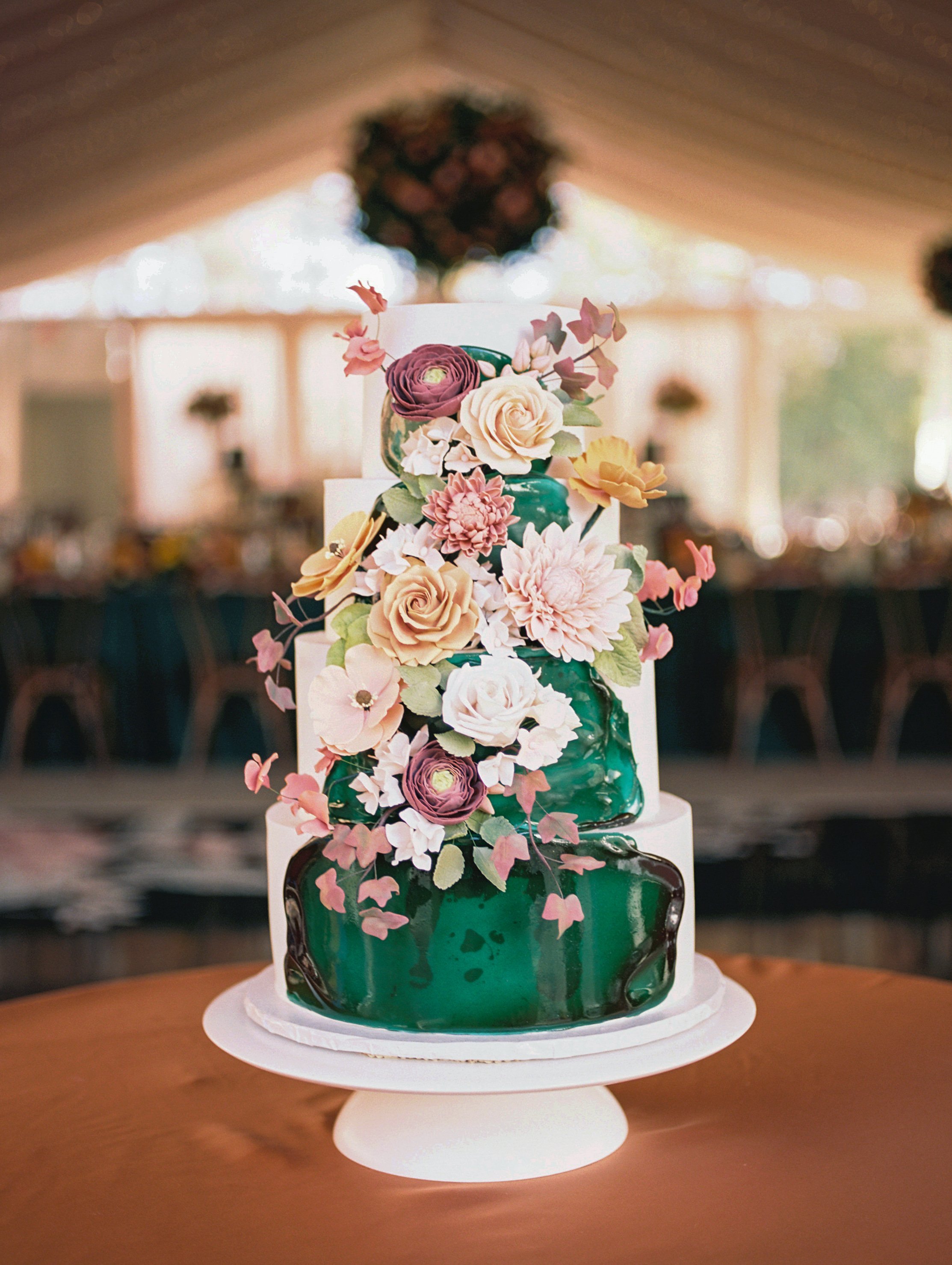 green floral wedding cake colorado baker