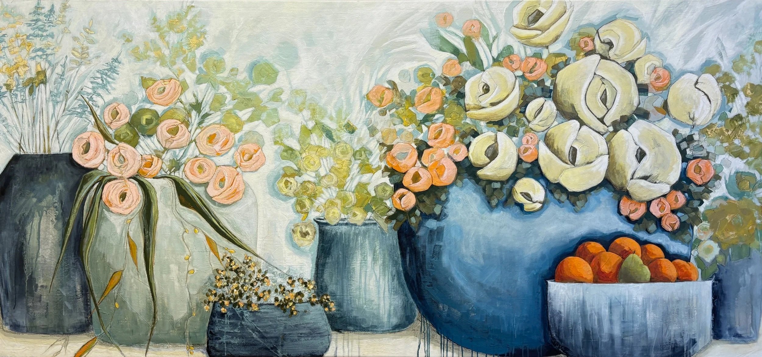 Threads of Time, 44" x 95", Acrylic and Mixed Media on Muslin, 2026