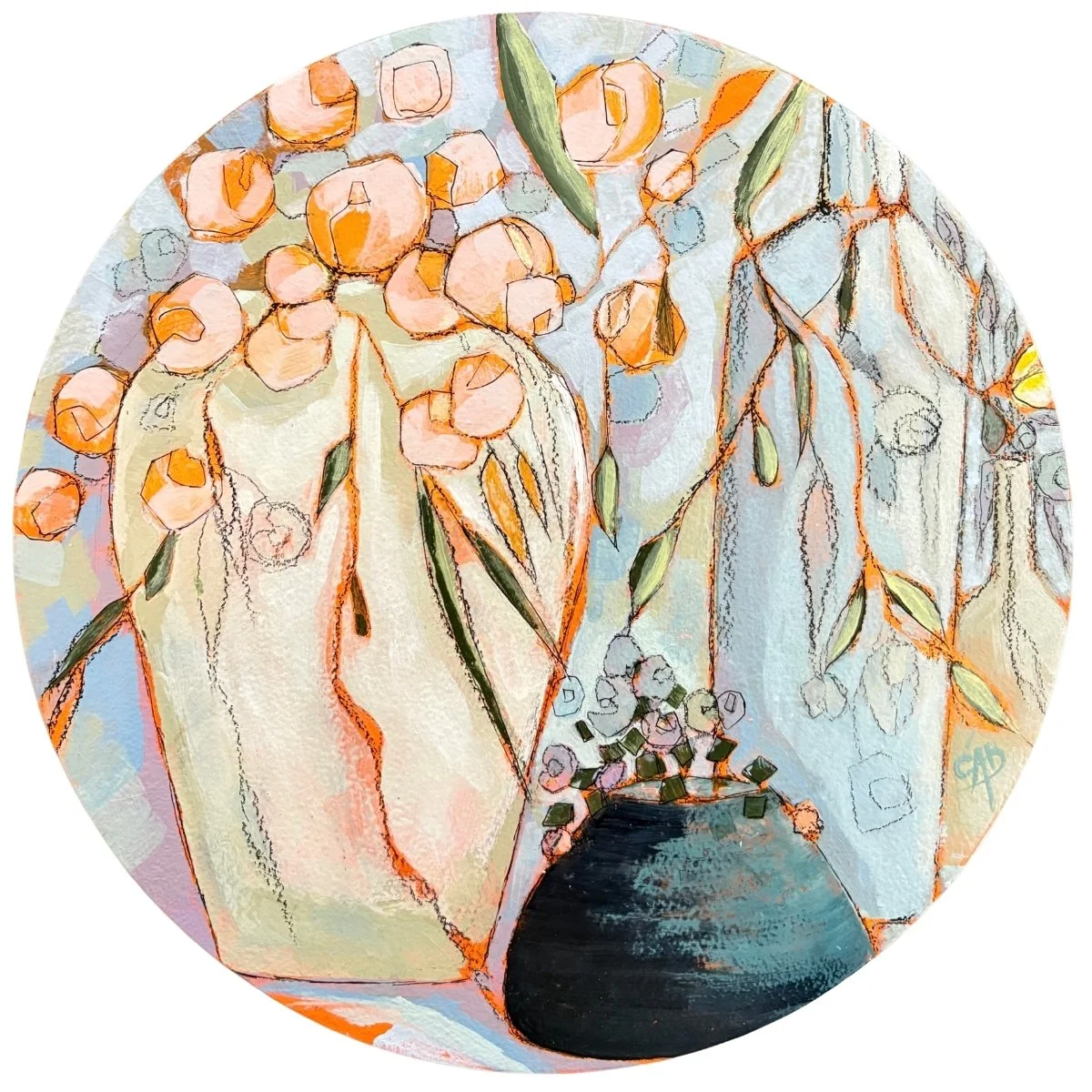 Juliet, 12", Acrylic and Mixed Media on Panel, 2026, $350