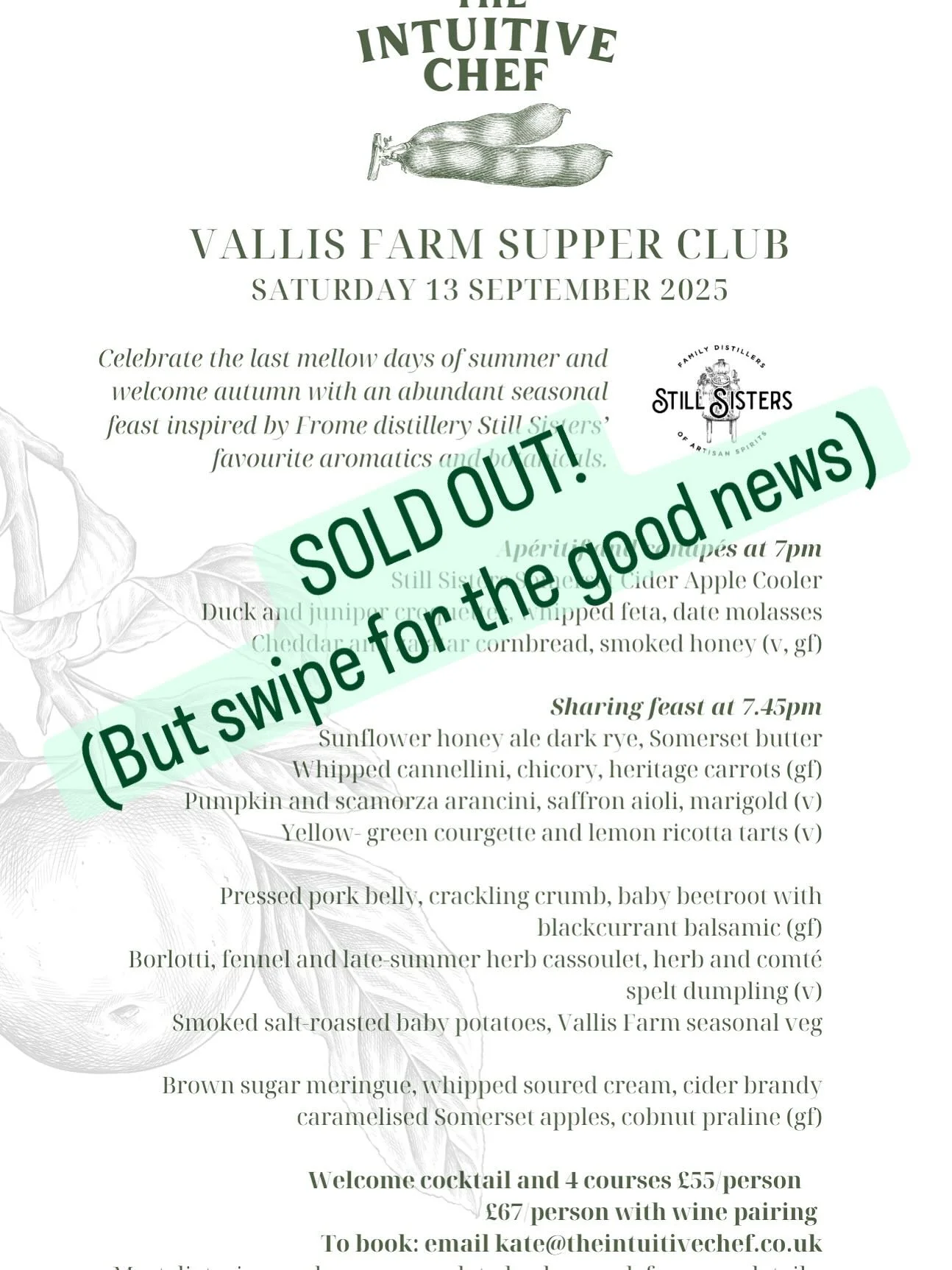SUPPER CLUBS FOR AUTUMN AND WINTER
Next month’s supper club at @vallis_farm is now sold out, but spaces are still available for November’s supper club so don’t hang about if you fancy welcoming the season with a cosy firelight suppe