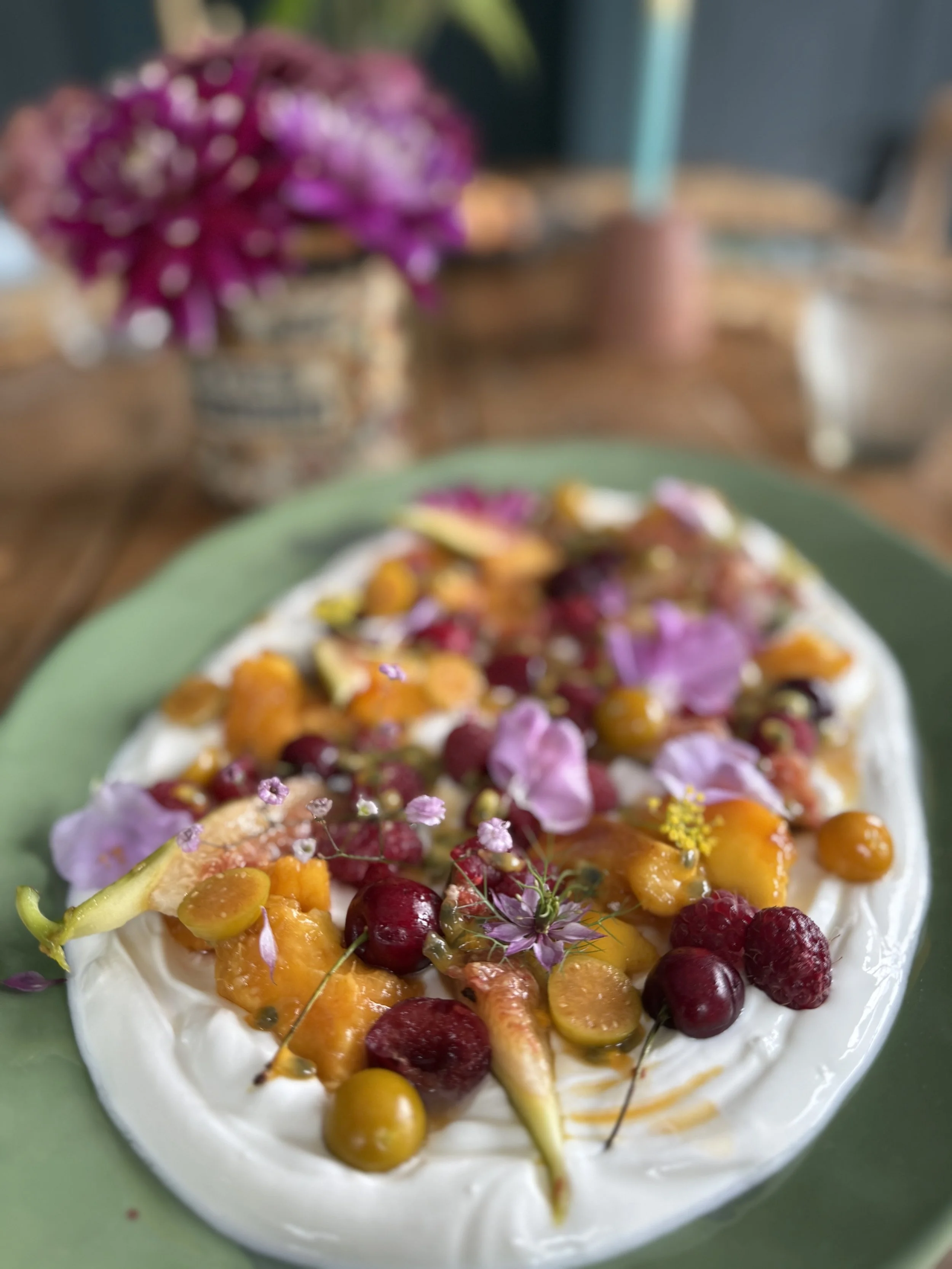 beautiful platter of fruits and flowers