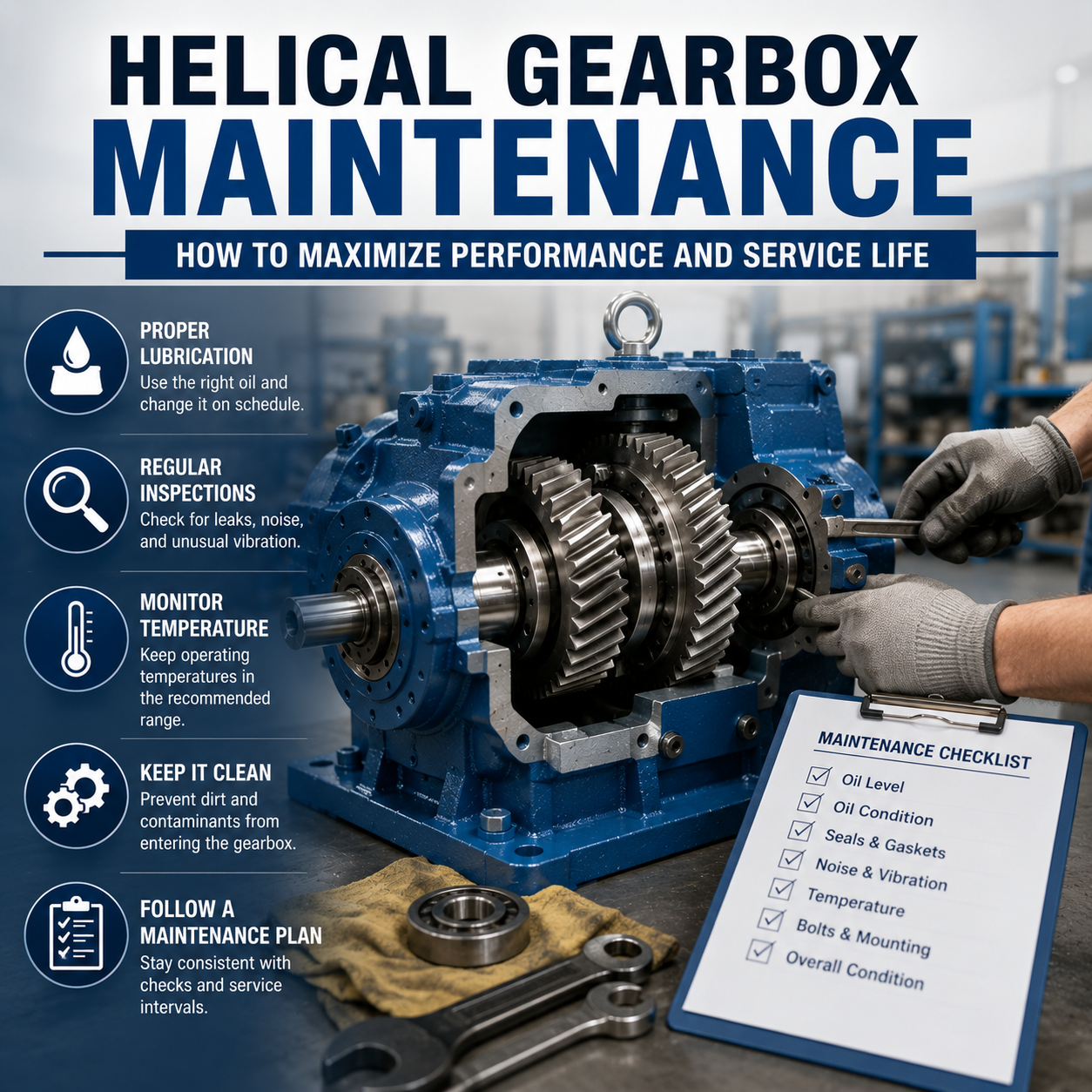 Helical Gearbox Maintenance: How to Maximize Performance and Service Life
