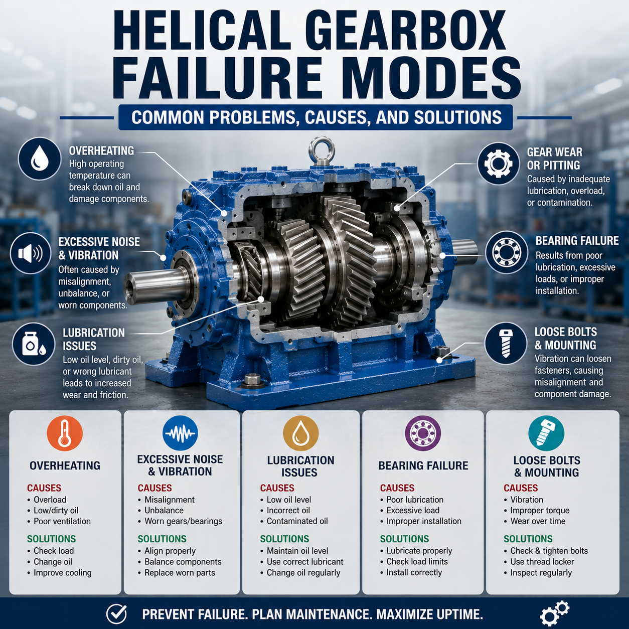 Helical Gearbox Failure Modes: Common Problems, Causes, and Solutions