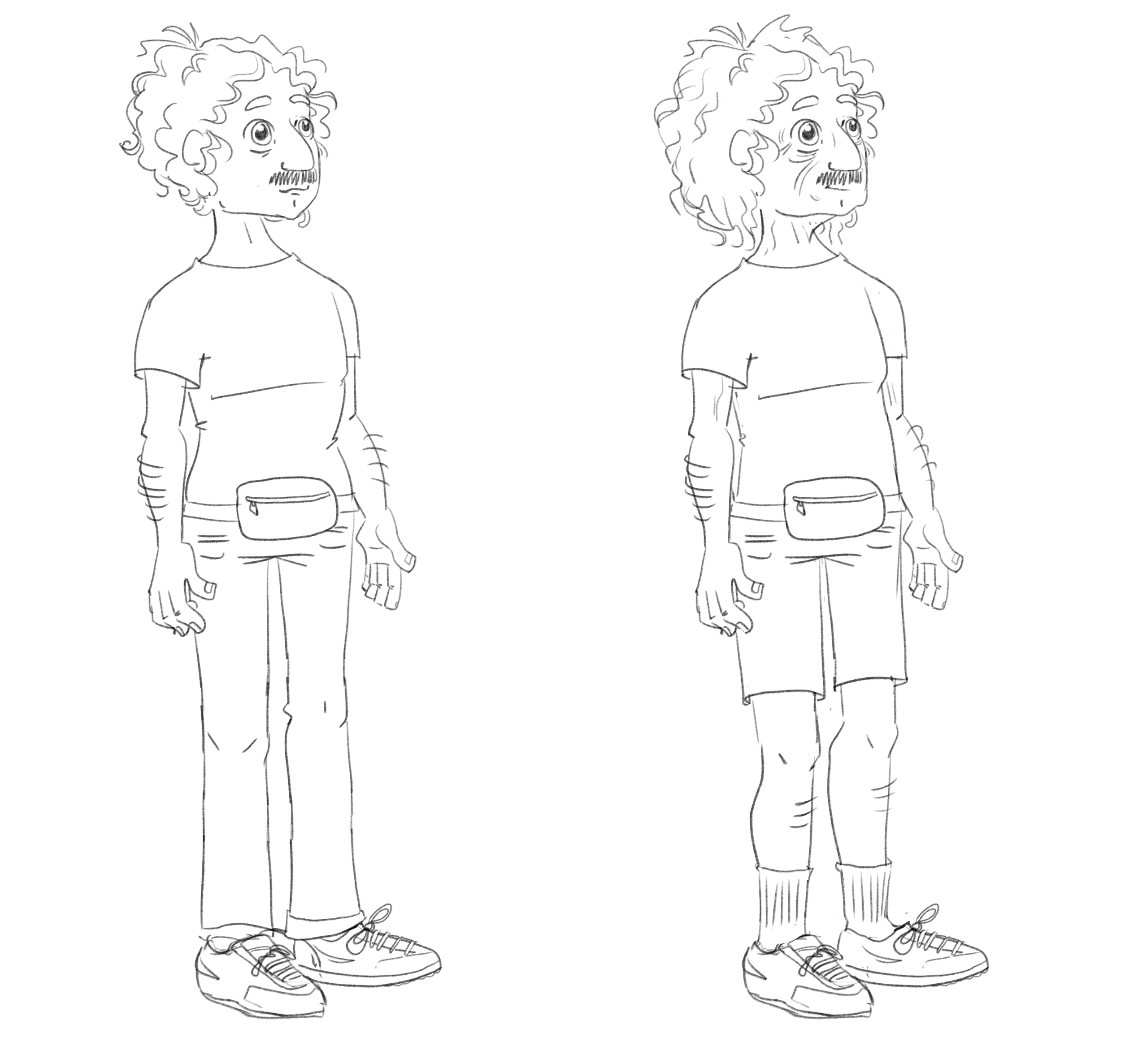 "Dad" character design progression: Old and Young