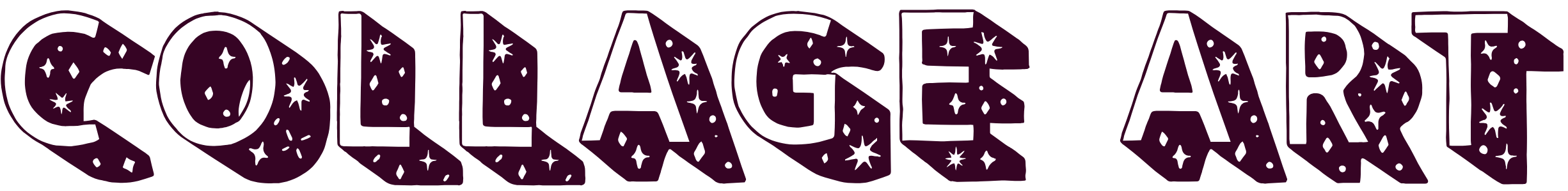 Starry text that reads 'COLLAGE ART' in black with purple starry design inside the letters.