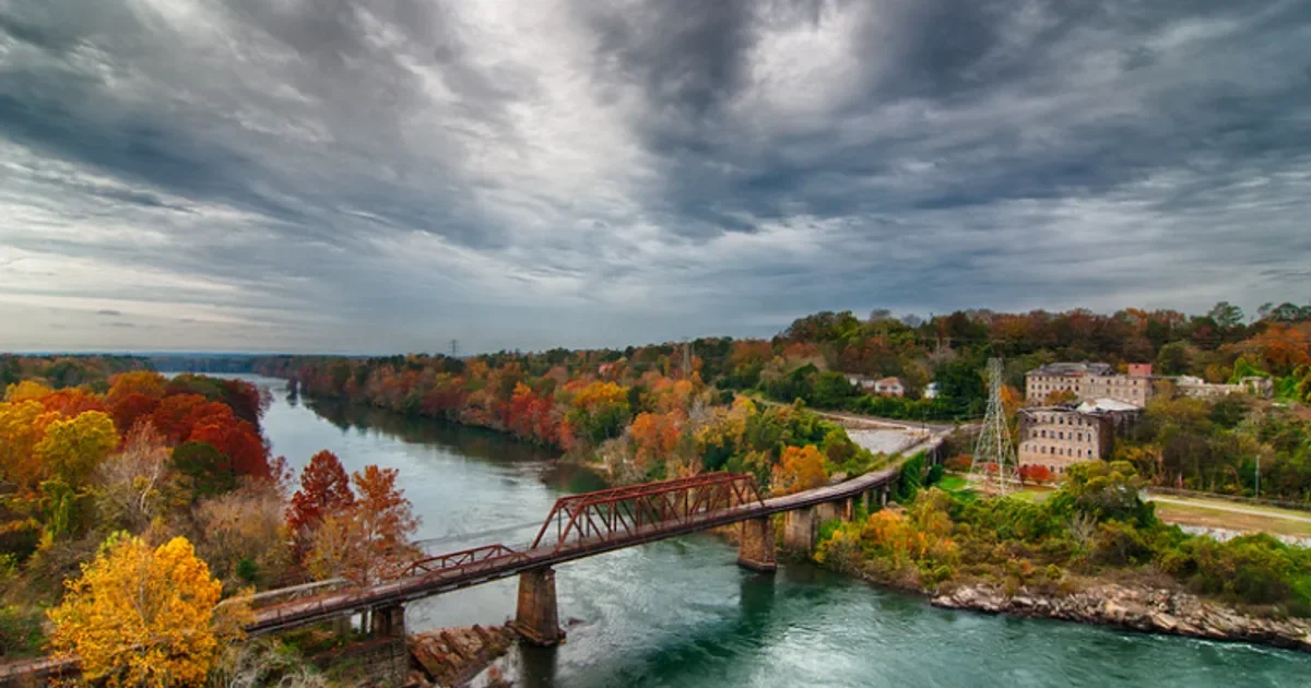 Aerial view of the river bridge in Tallassee, AL.