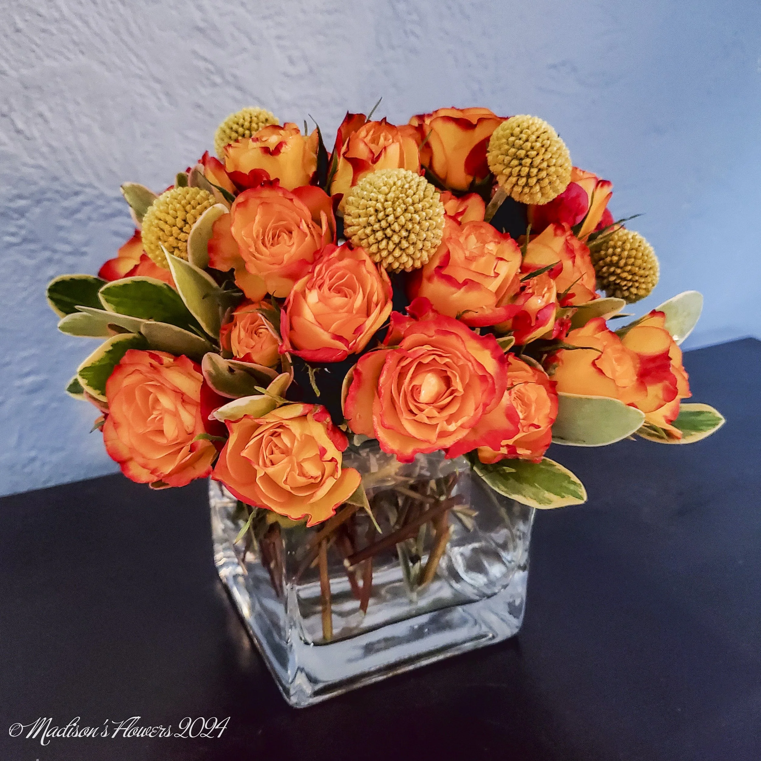Billy Balls and bright orange rose ready for home delivery!