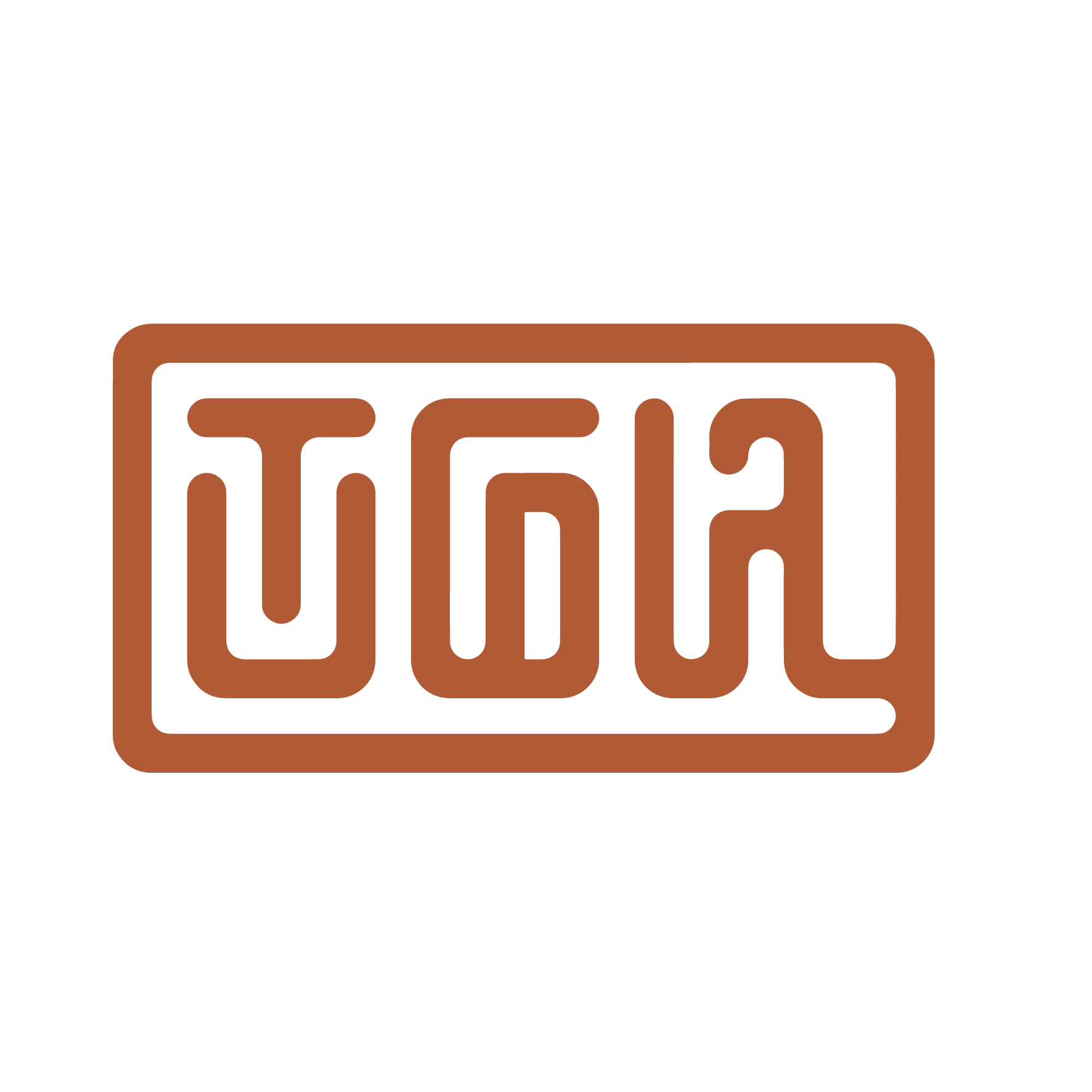 Un logo stylisé avec des caractères morphés en forme de labyrinthe, de couleur marron clair.