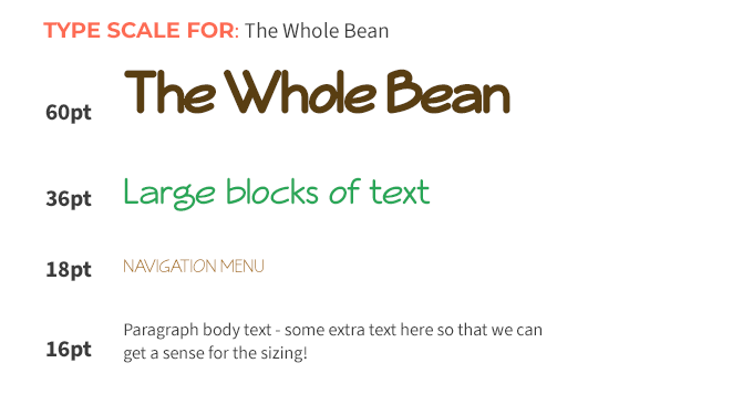 examples of text in dark brown, green, and tan colors