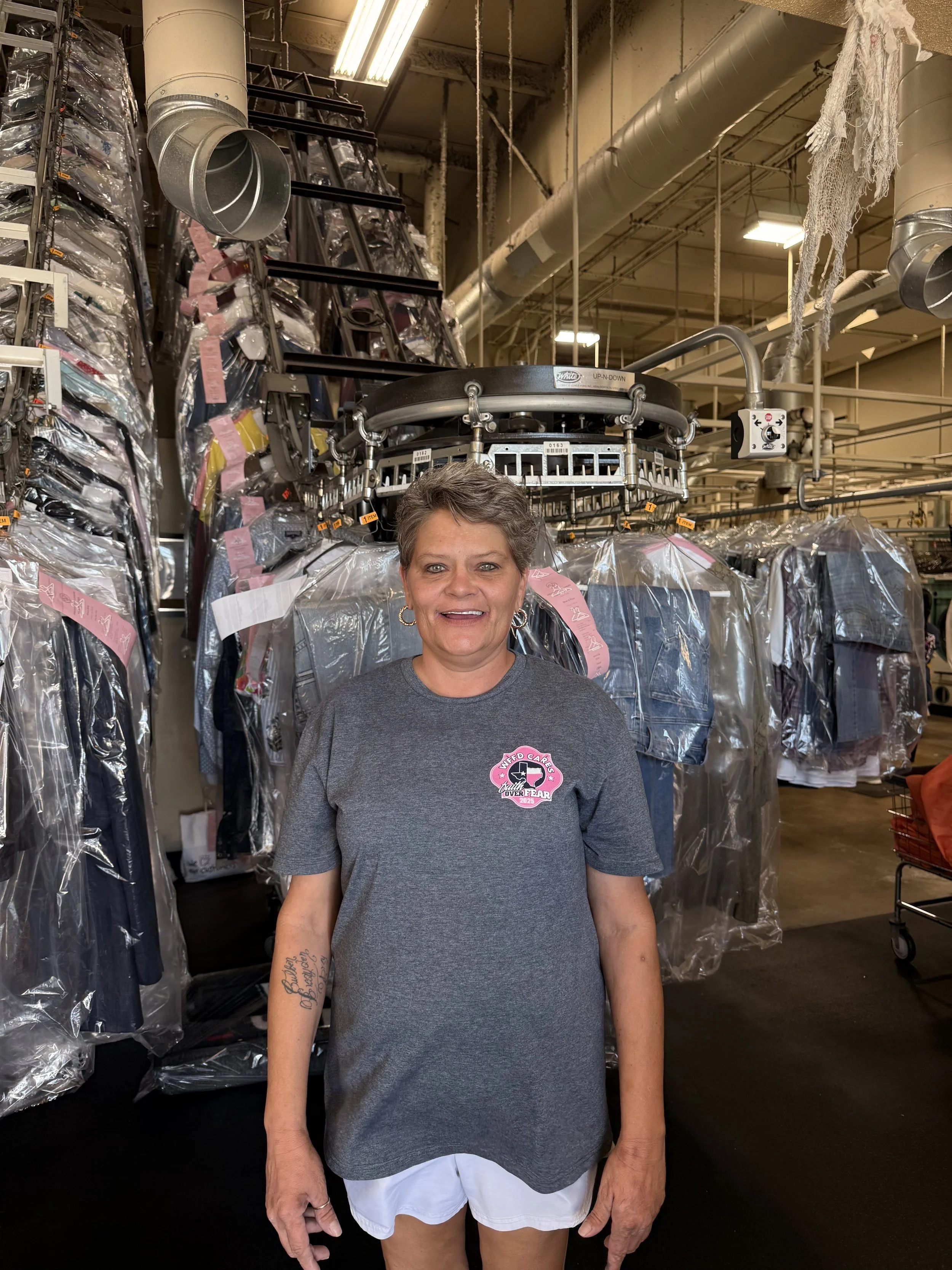 Pressed Dry Cleaner's employee Shonda Eastham in Wichita Falls, TX.