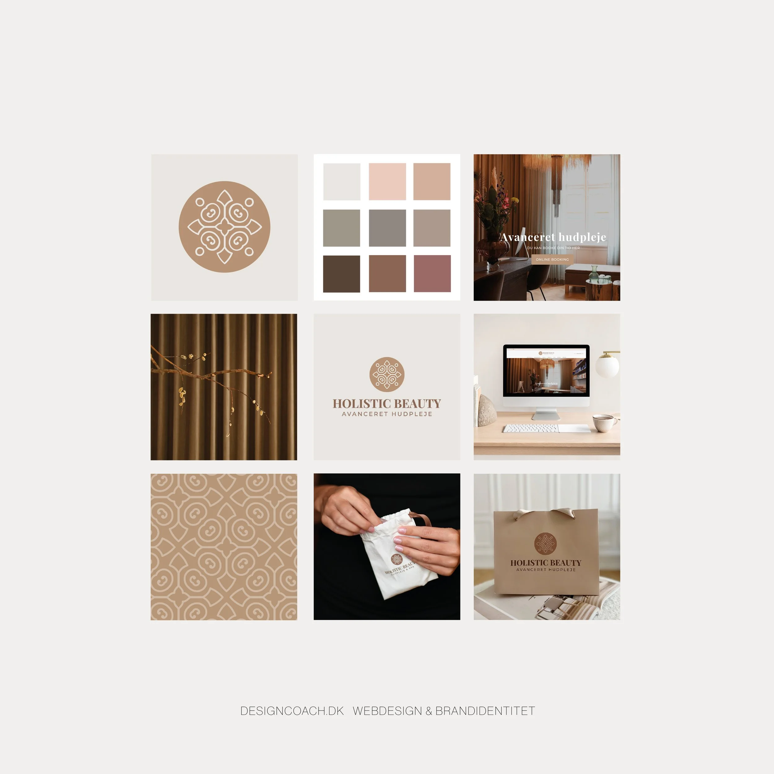 Visuel identitet for webdesign for Holistic Beauty i København- udarbejdet af designcoach -