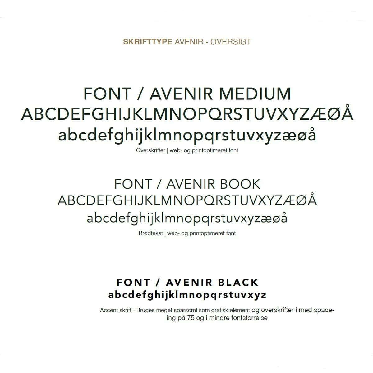 Eksempel på udvalg af skrifter typer til design manual
