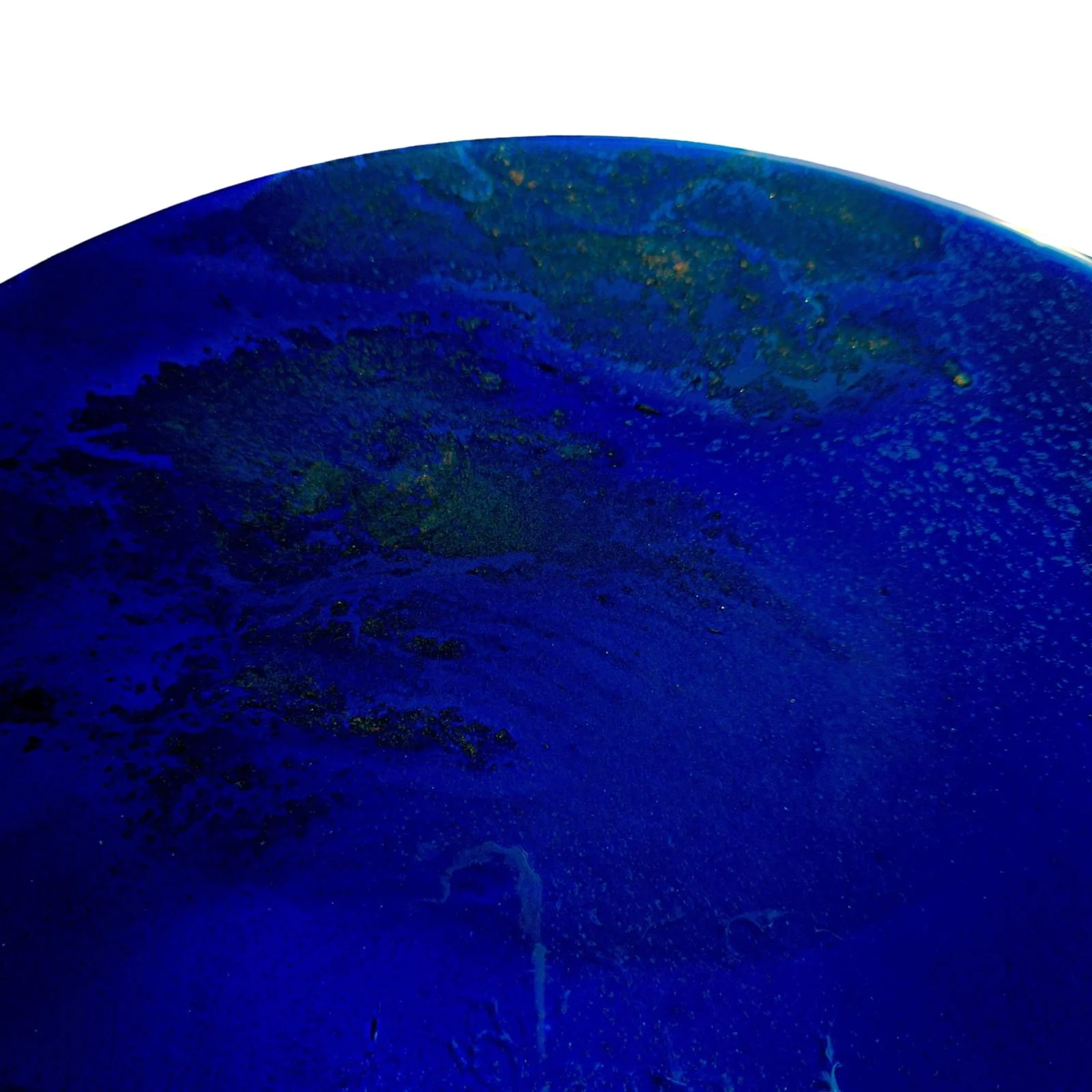 Round resin artwork with gradient blues, turquoise, and white foam texture, inspired by sunlight through ocean water.