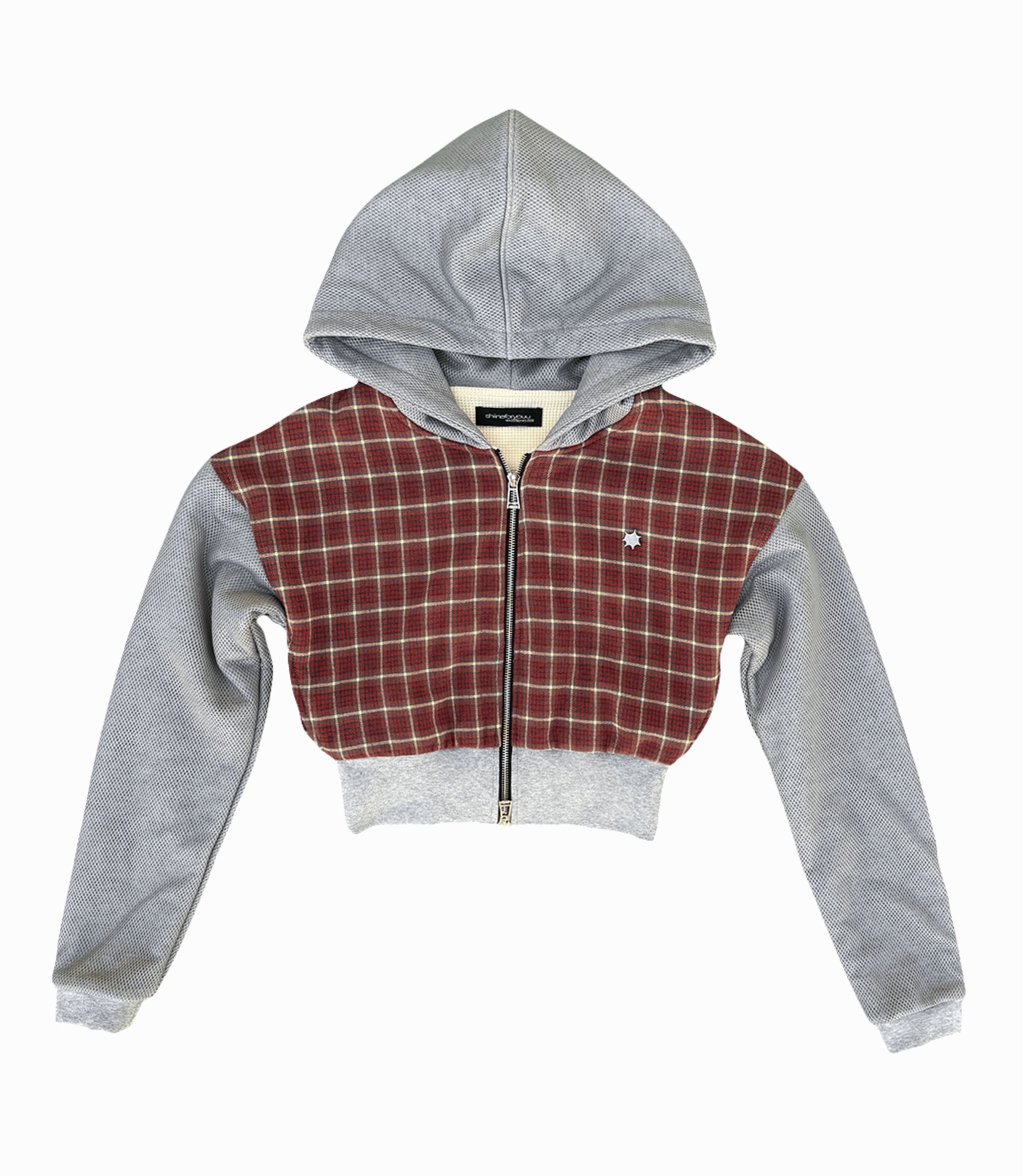 WOMENS PLAID RED GREIGE DOUBLE PLATINUM FULL ZIP HOODIE