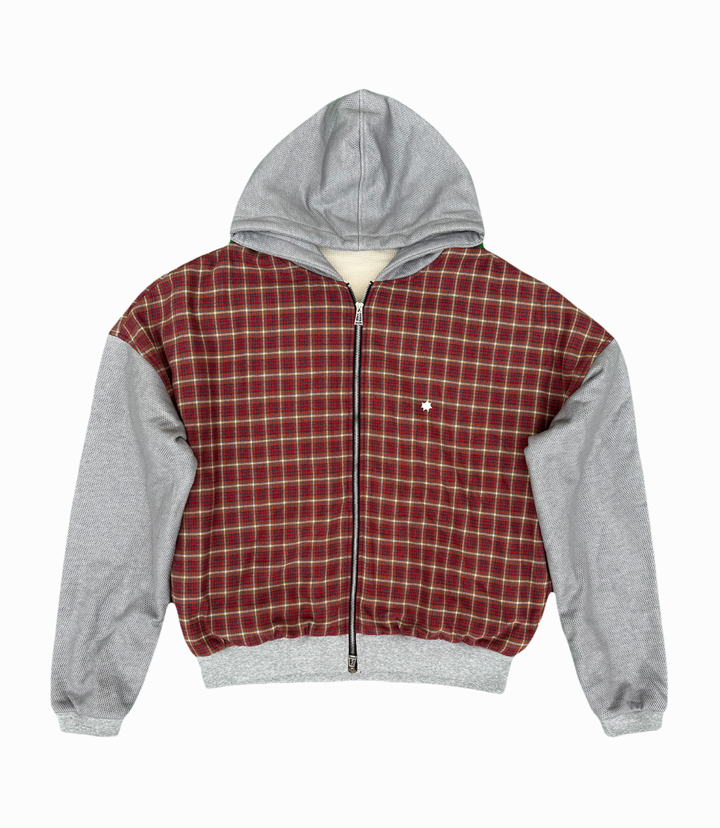 PLAID RED GREIGE DOUBLE PLATINUM FULL ZIP HOODIE