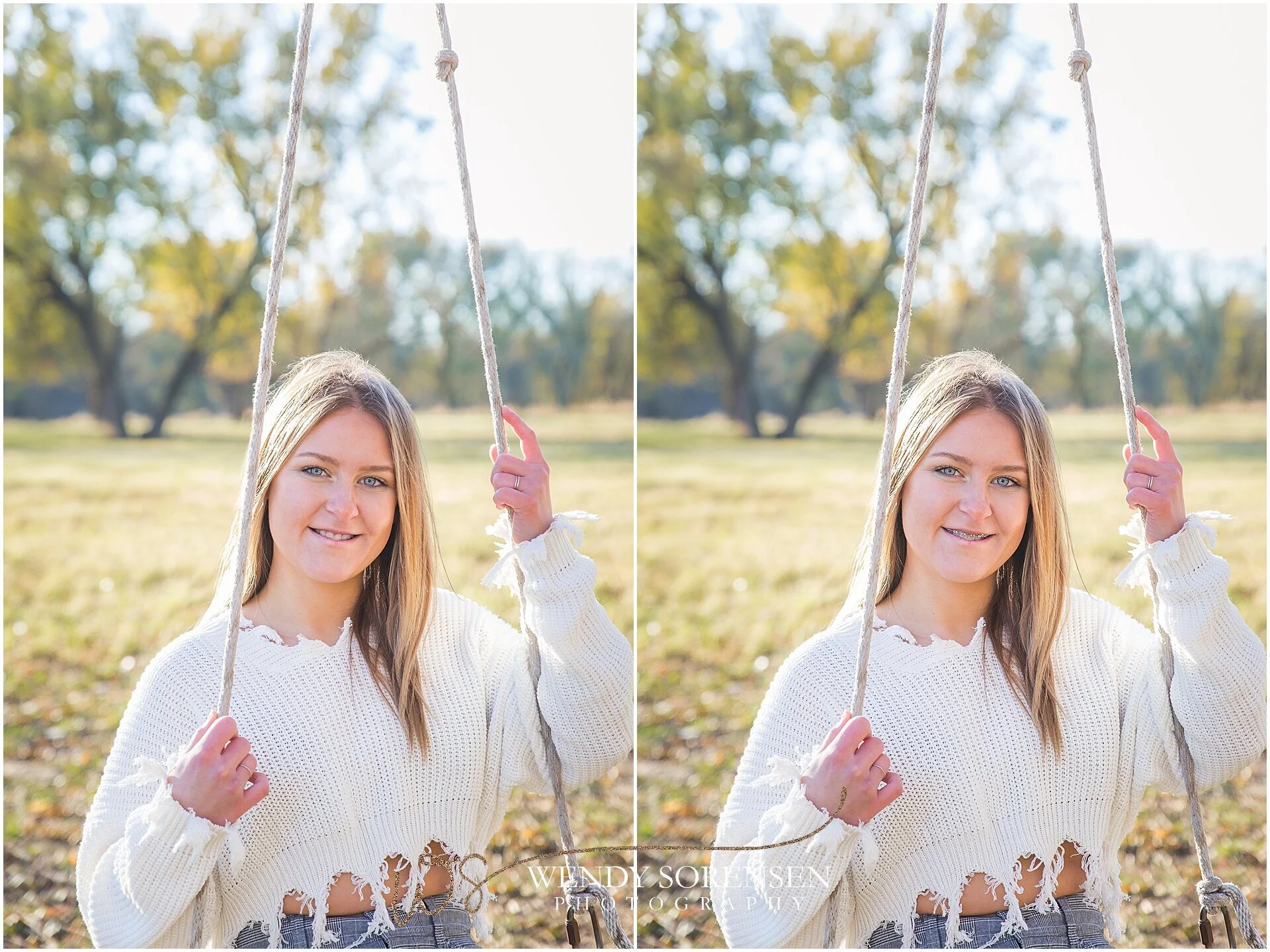 Before and after of braces removal from senior pictures.