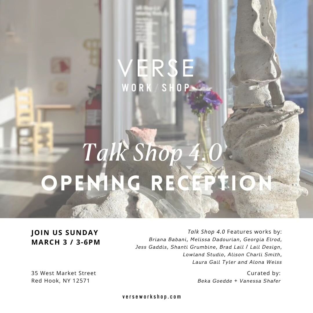It's a beautiful day to look at some beautiful new works by local artists and makers!  Join us today,  3 to 6 pm, for the opening of TALK SHOP 4.0.

Be well versed.