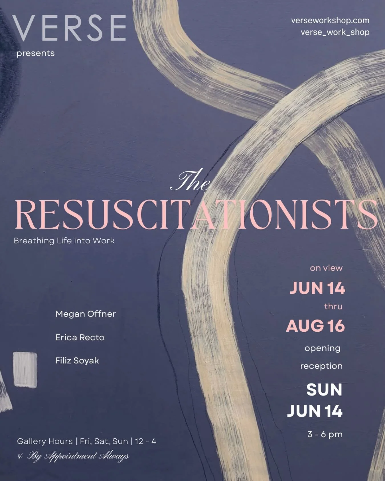 We are finally returning &nbsp;after our unofficial spring sabbatical. &nbsp;More on that soon. &nbsp;But our summer show is bound to be a refreshing one.

Please join us Sunday, June 14th&nbsp;for the opening of:

𝐓𝐡𝐞 𝐑𝐞𝐬𝐮𝐬𝐜𝐢𝐭𝐚𝐭𝐢𝐨𝐧