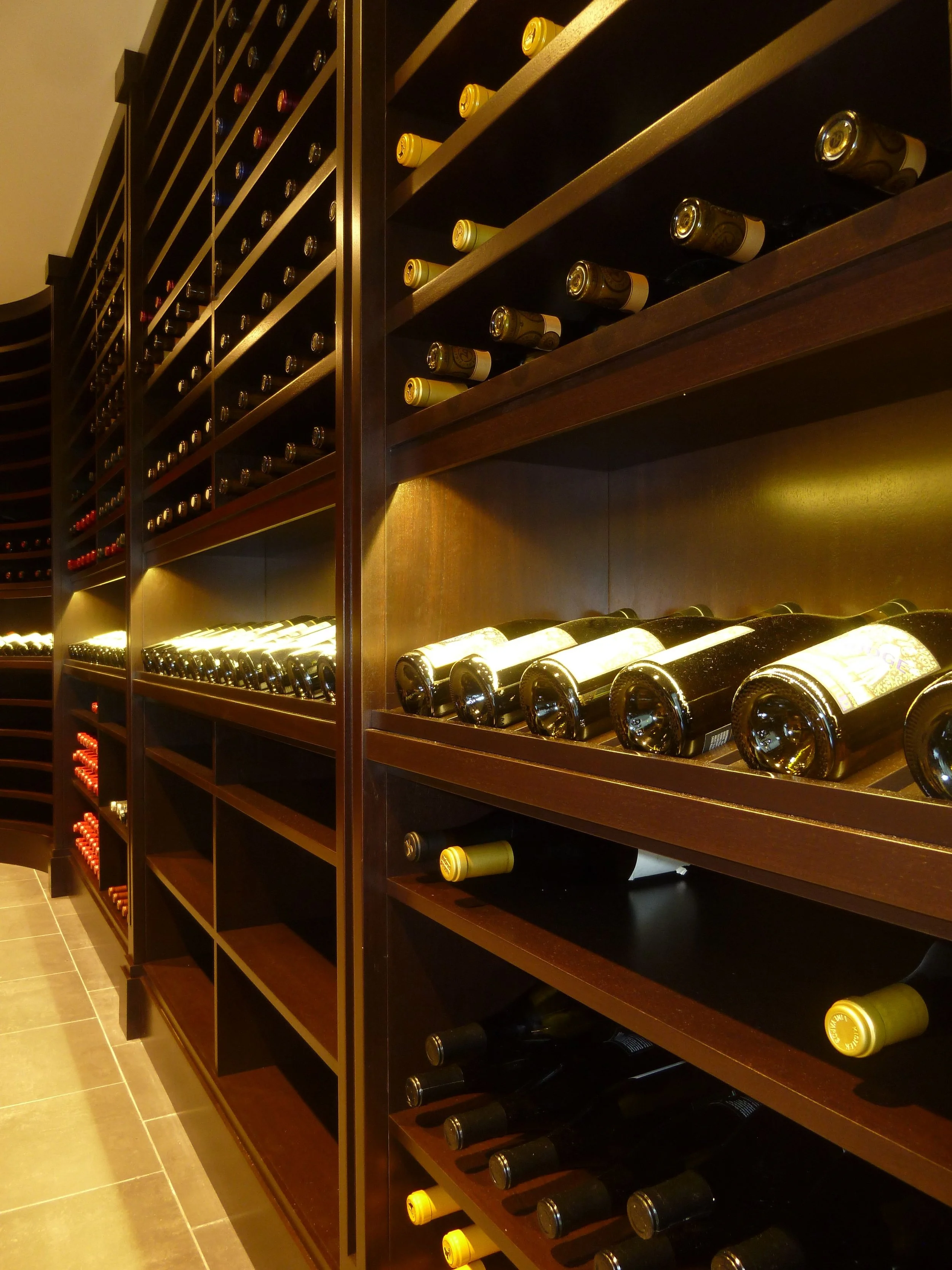 Organized private wine cellar with clearly arranged bottle storage