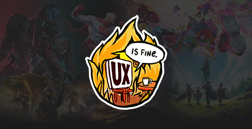 Cartoon fire with a beer mug and the words 'Is fine.' The fire contains the word 'LUX' and the flames are yellow and orange.