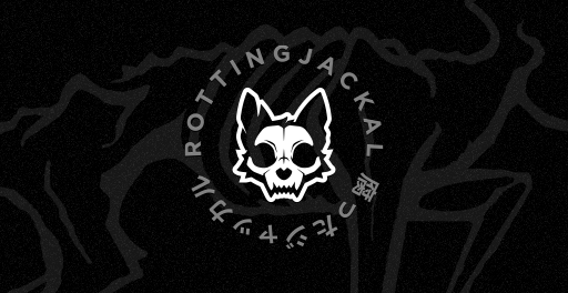 Logo featuring a skull with dog ears and sunglasses, surrounded by the text 'ROTTING JACCAL' on a dark background.