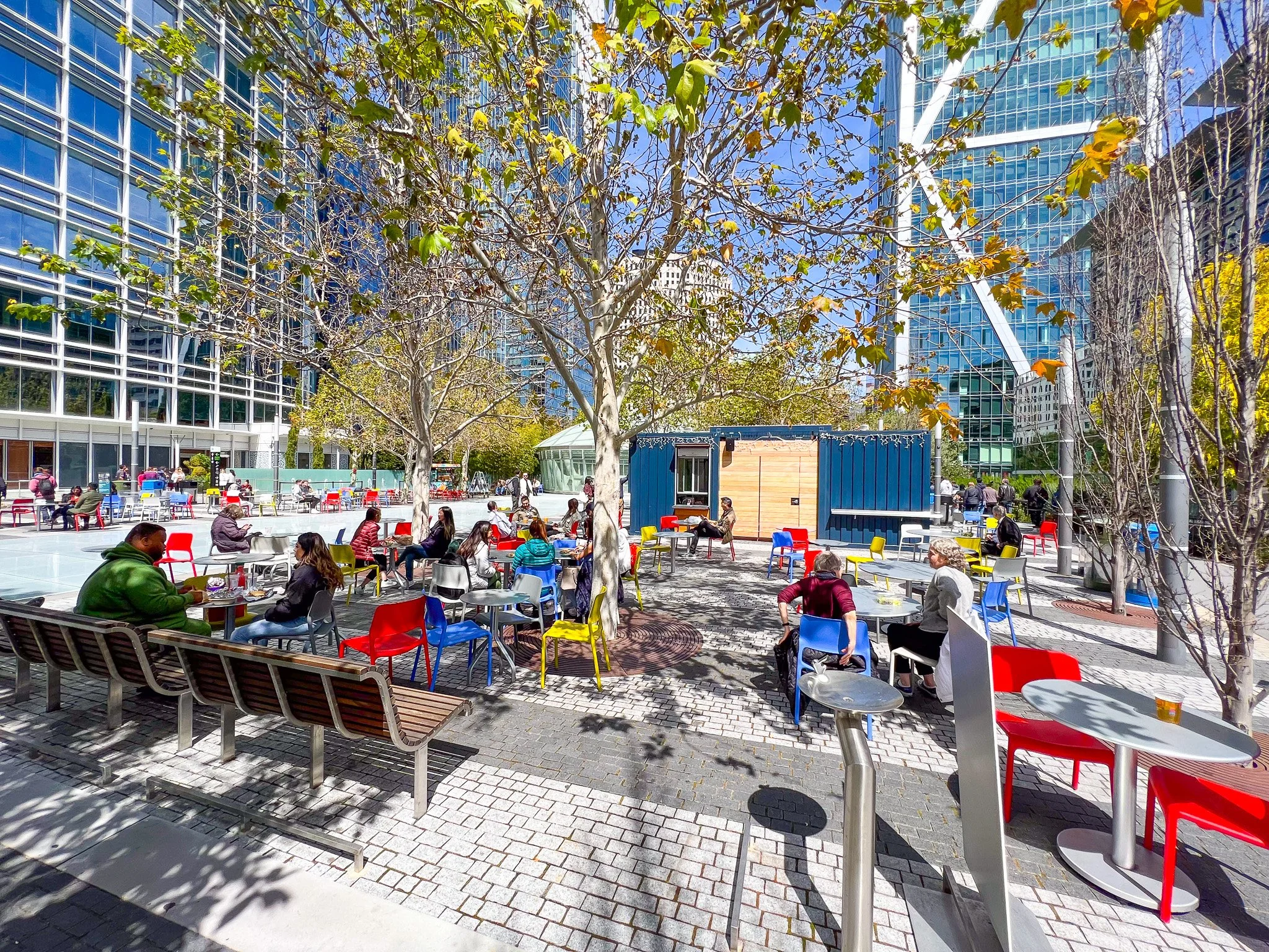 People sitting at our Salesforce Park beer garden