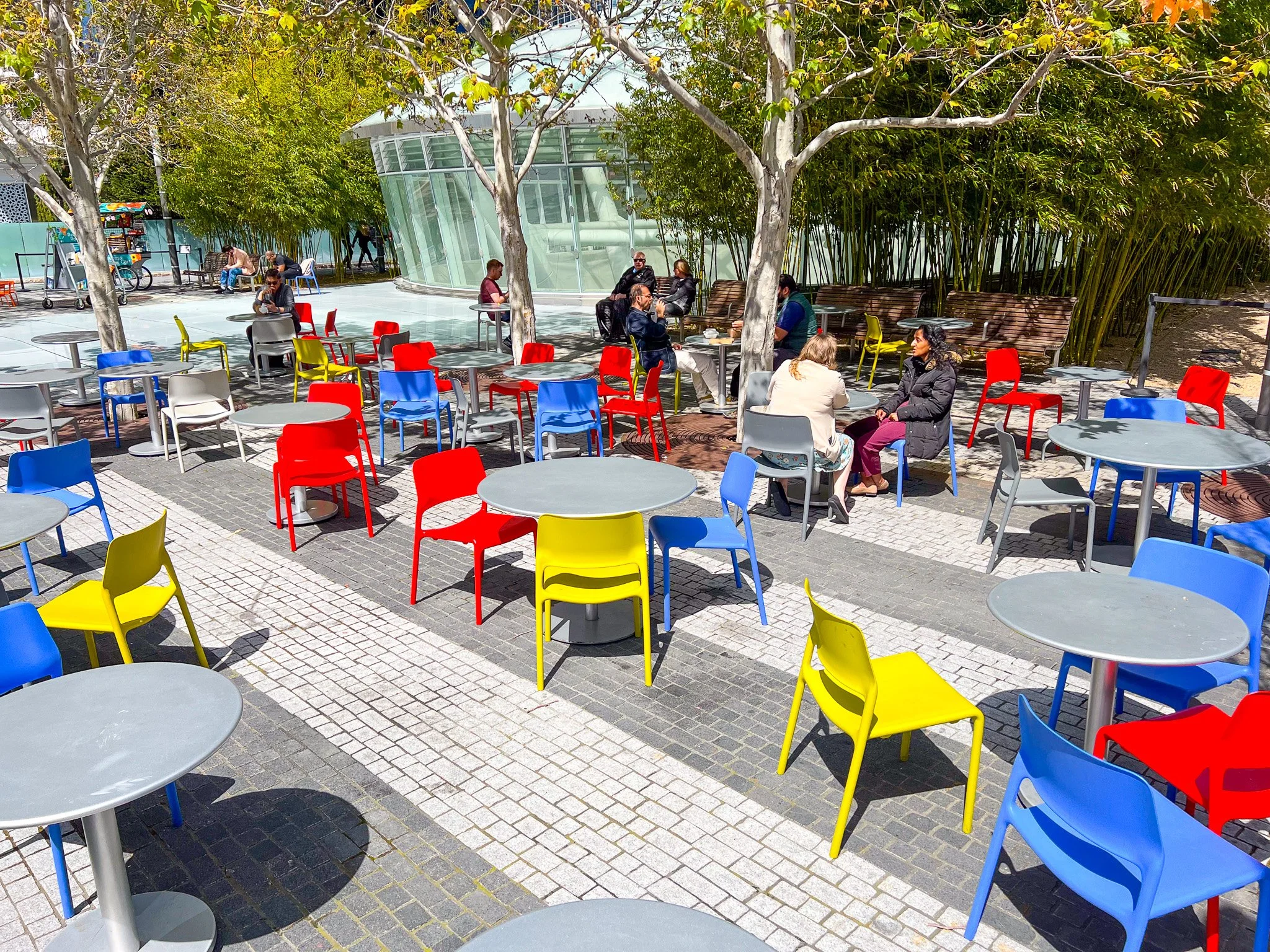 People sitting at our Salesforce Park beer garden