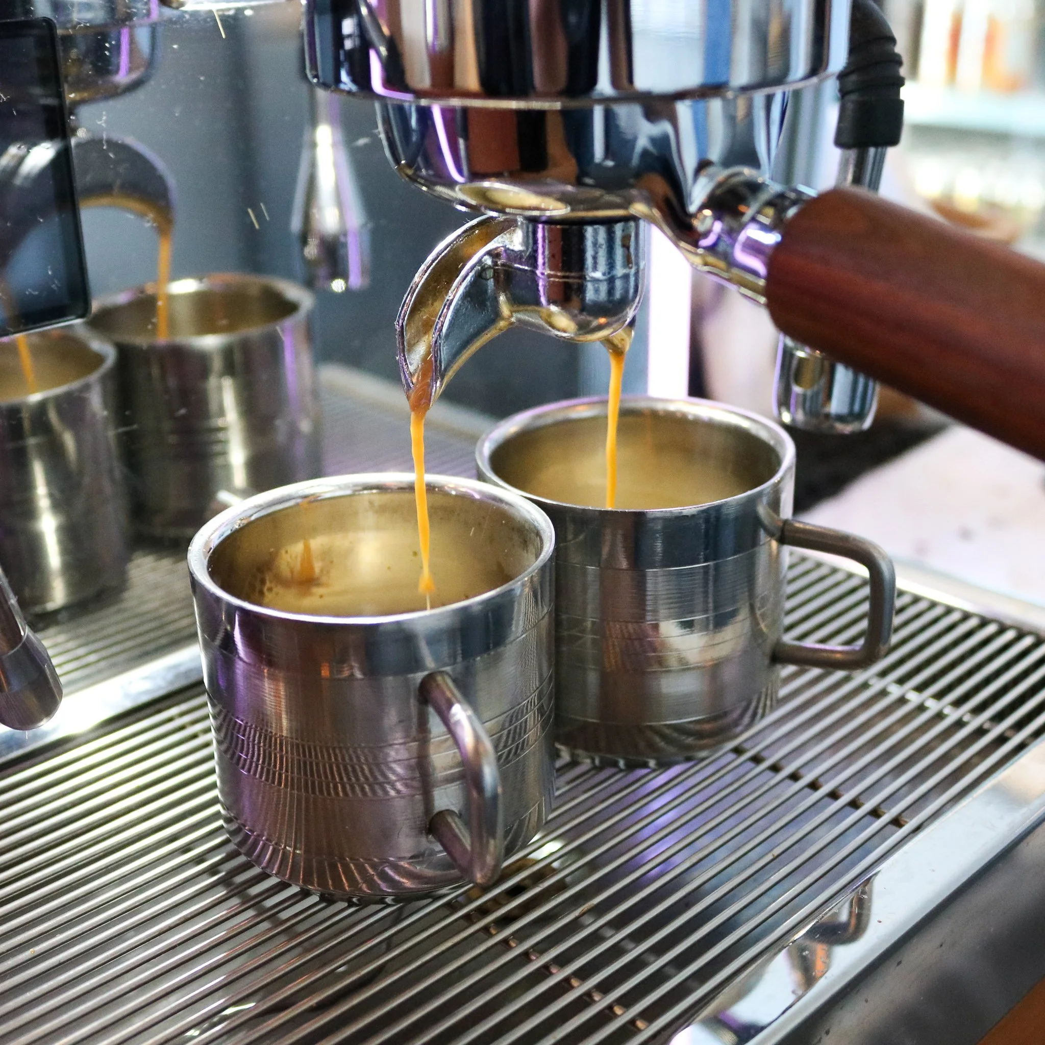 Espresso shots being poured.