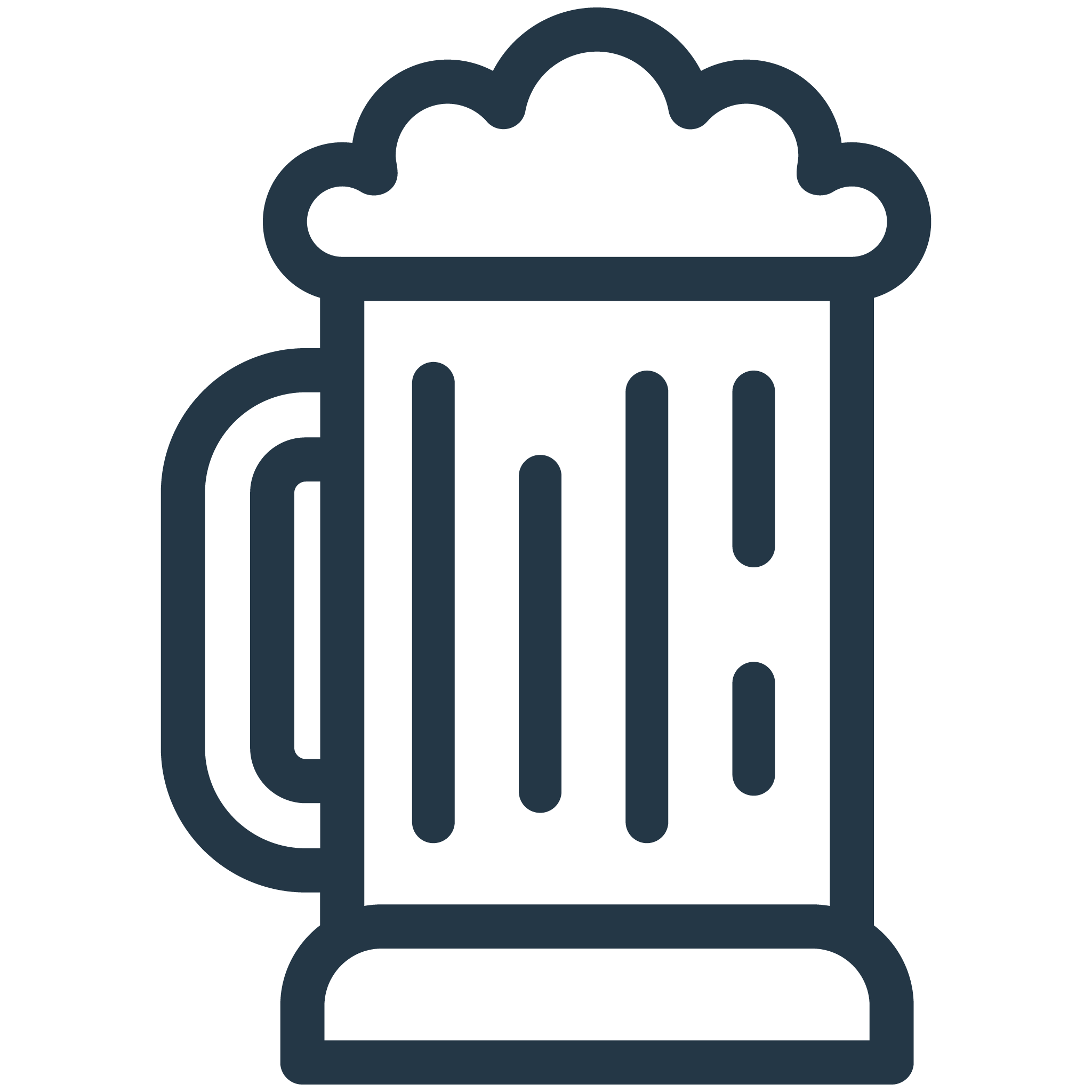 Outline of a beer mug filled with beer and foam on top.