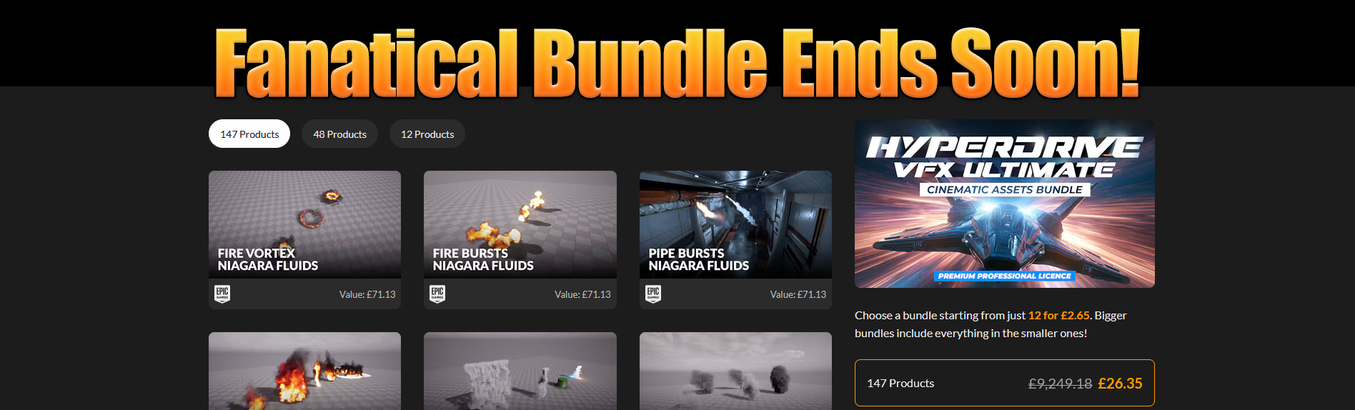 Fanatical bundle banner, huge discount for unreal engine vfx.