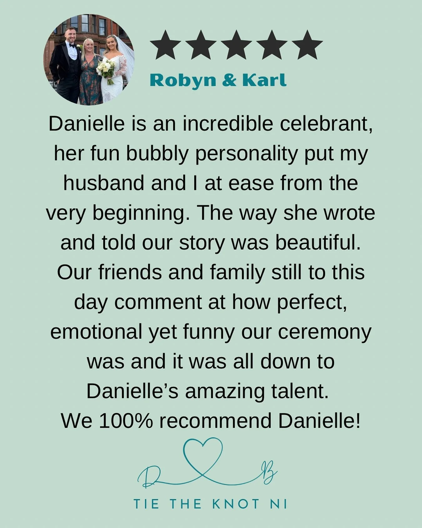 🌟 Review 🌟

&ldquo;Danielle is an incredible celebrant, her fun bubbly personality put my husband and I at ease from the very beginning. The way she wrote and told our story was beautiful.
Our friends and family still to this day comment at how per