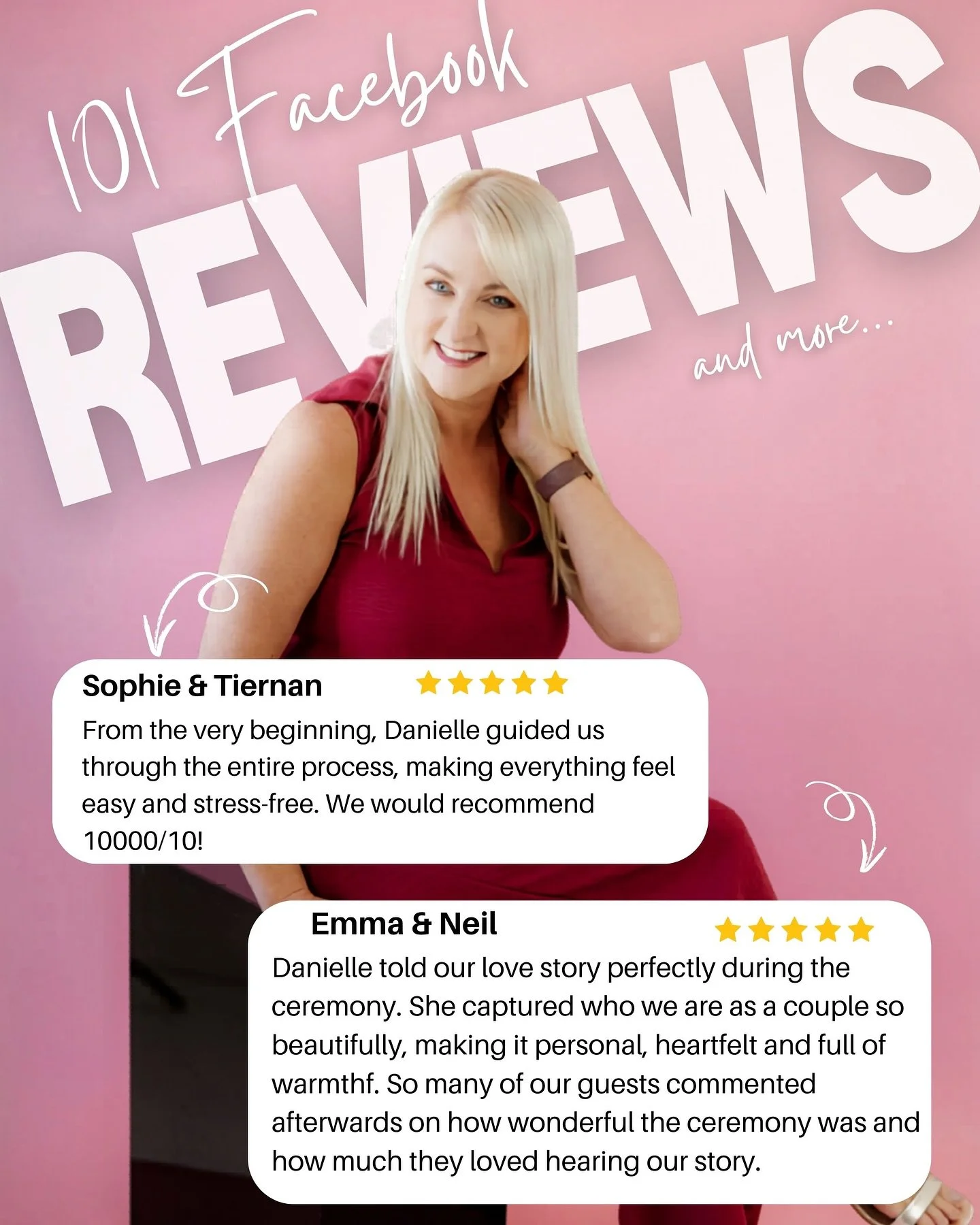 Wow 🎉 101 Facebook reviews!

And when I add in my Google reviews too, that brings me to an incredible 186 reviews from couples who have trusted me to tell their story and share one of the most important moments of their lives.

To say I am grateful 