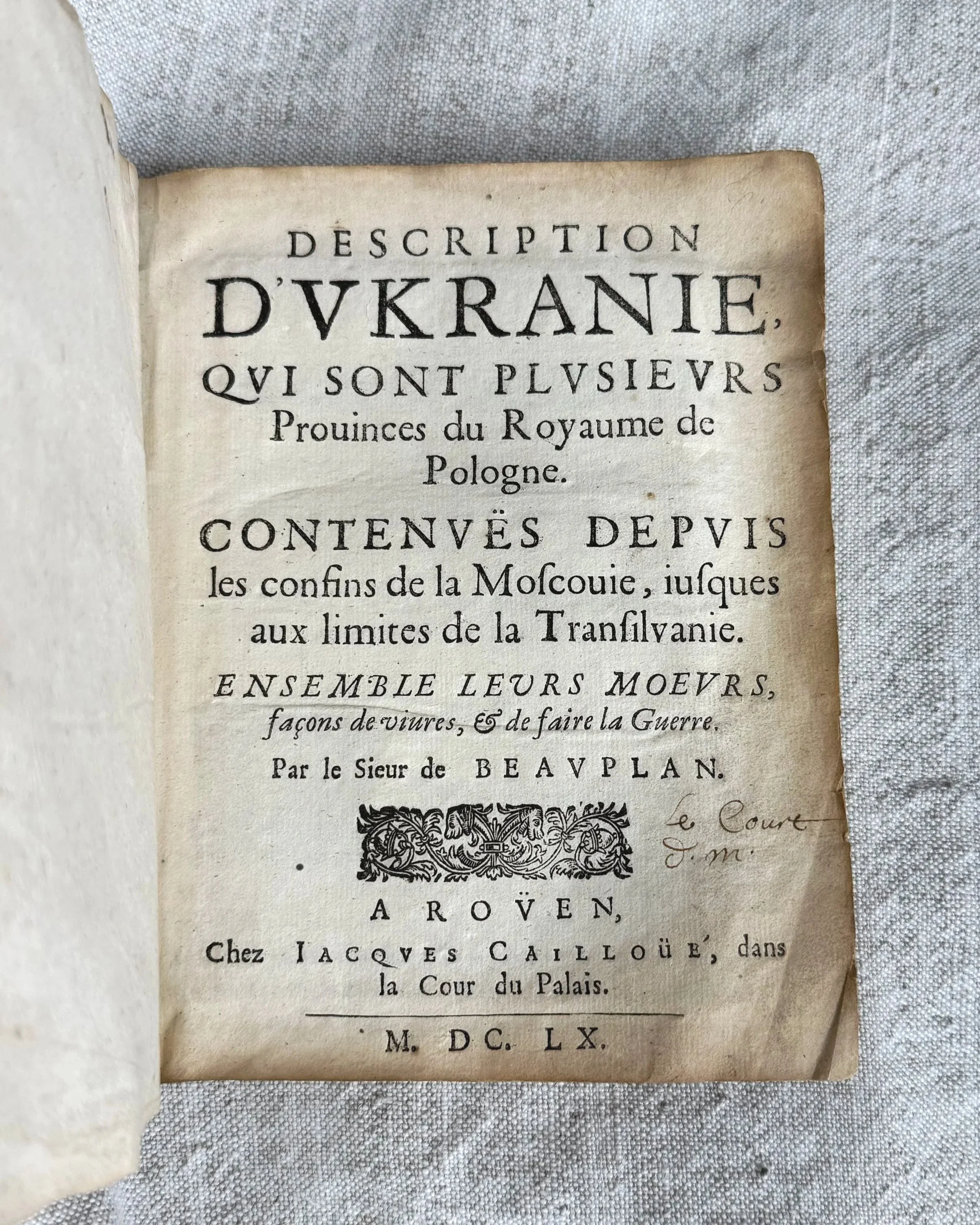Frontispiece of Guillaume de Beauplan's Description de Vkranie (Description of Ukraine), 1660.