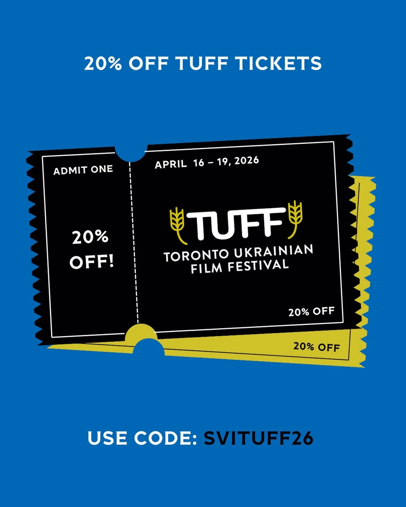 TUFF @tuff_film is one week away!

SVI community &mdash; 20% off tickets with code 𝑺𝑽𝑰𝑻𝑼𝑭𝑭26 at checkout.

Get tickets at tuff.film

Every ticket supports Ukrainian cinema and Ukraine through @secondfrontua and the @canadaukrainefoundation