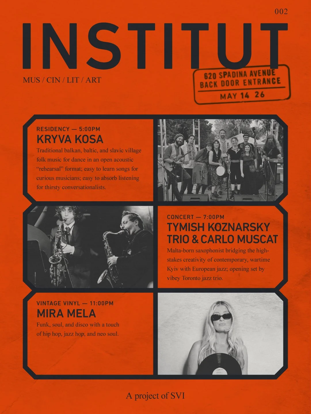 INSTITUT 002 – Featuring Kryva Kosa, Tymish Koznarsky Trio &amp; Carlo Muscat, Mira Mela