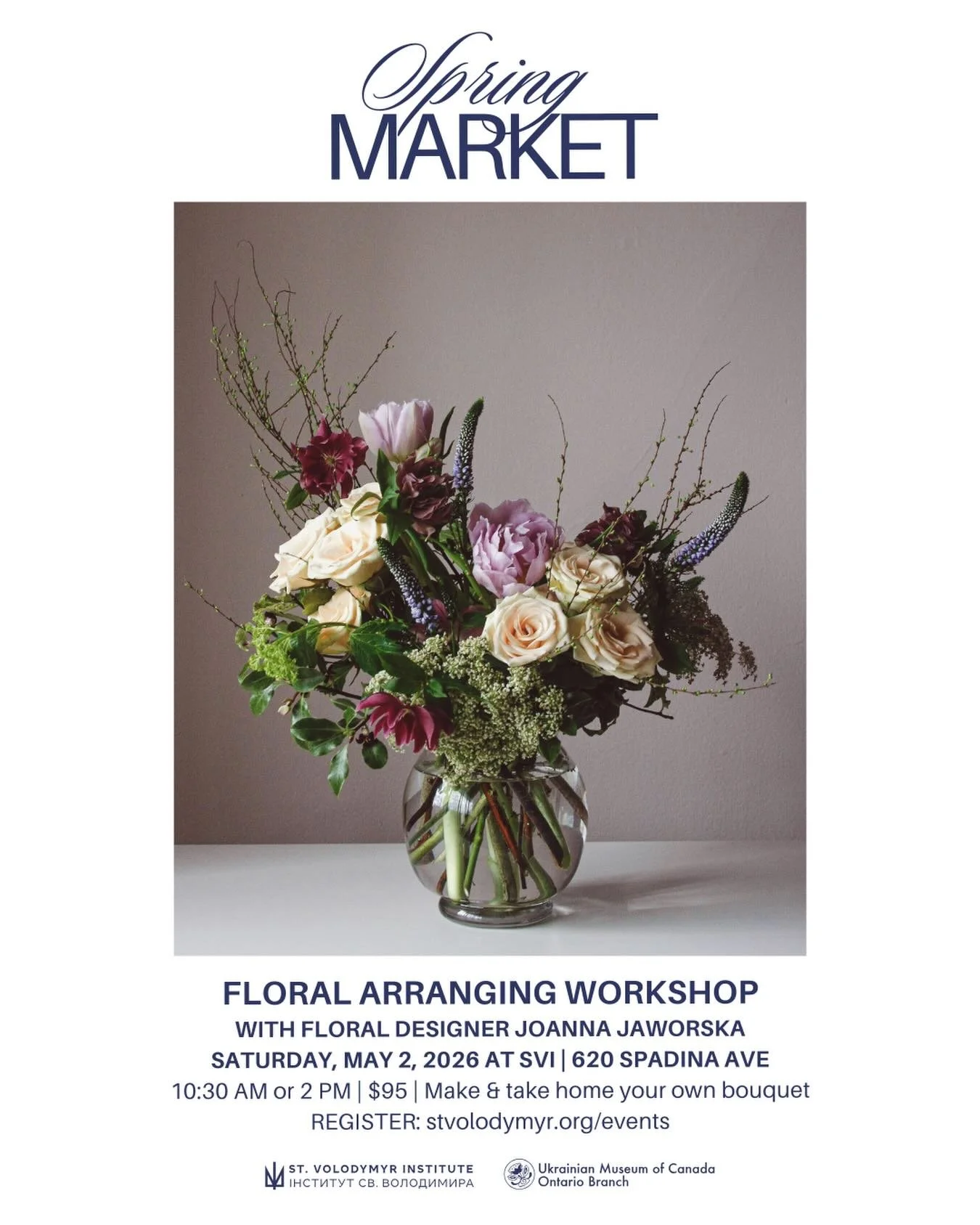 This Saturday, come make something beautiful 🌸

A flower arranging workshop with floral designer @mea.flora &mdash; coffee, snacks &amp; a stunning bouquet in a vase you take home.

$95 | stvolodymyr.org/events