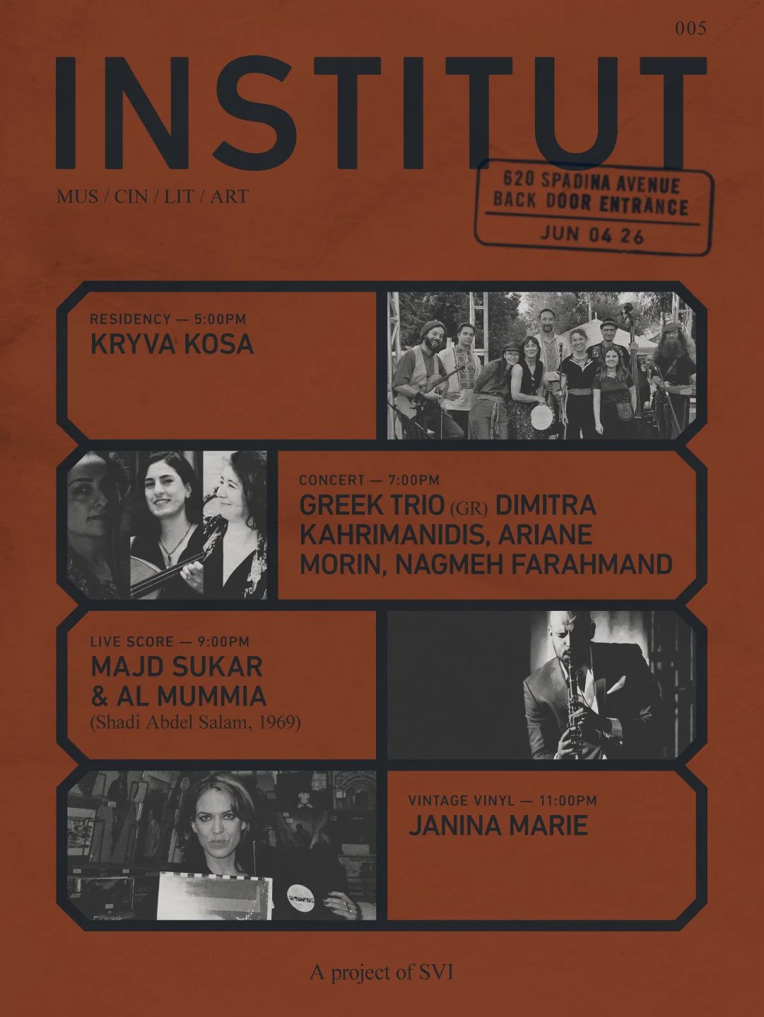 INSTITUT 005 | Kryva Kosa, Greek Trio, Majd Sukar x Al Mummia, Janina Marie