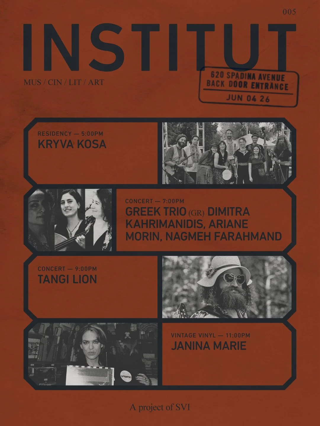 INSTITUT 005 | Kryva Kosa, Greek Trio, Tangi Lion, Janina Marie