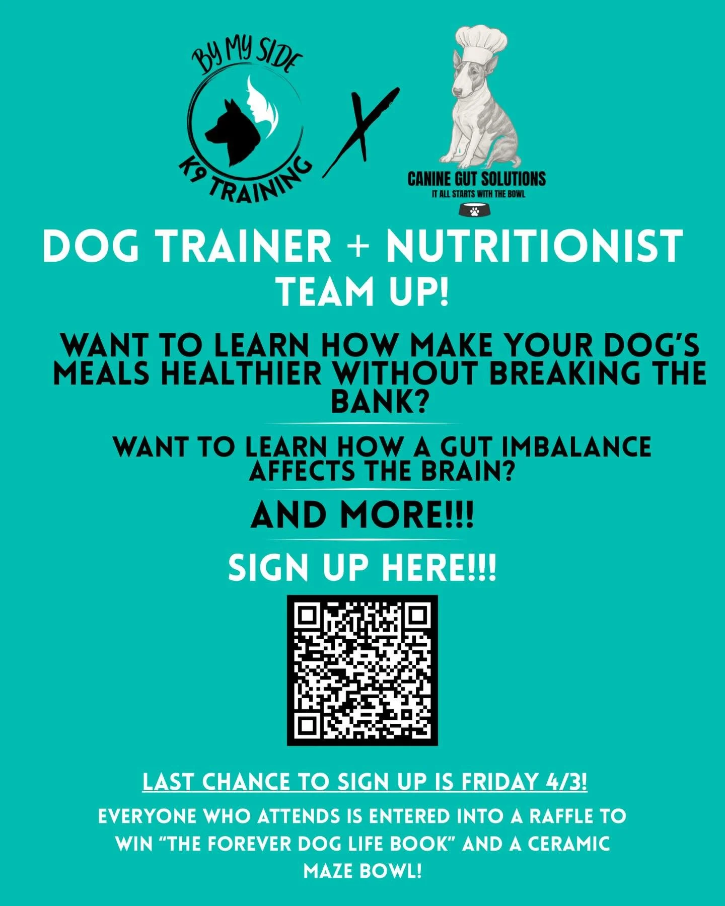 We&rsquo;re teaming up with @canine_gut_solutions_  to bring you a seminar that connects the dots between your dog&rsquo;s behavior and what&rsquo;s in their bowl 🐾

✔️ Learn how to upgrade your dog&rsquo;s meals (without overspending)
✔️ Understand
